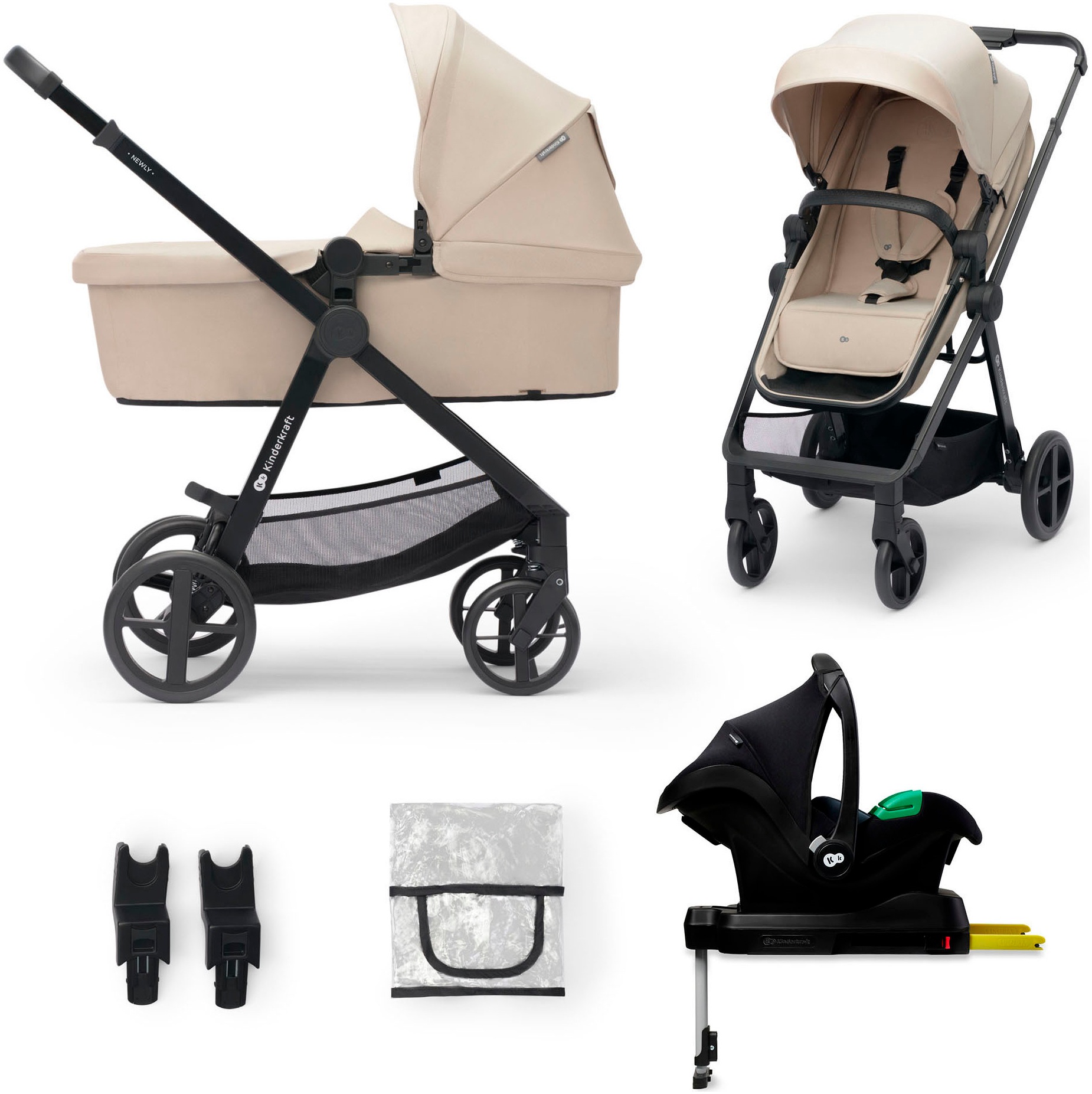KINDERKRAFT Kombi-Kinderwagen »NEWLY 4IN1 MINK PRO« 22 kg beige