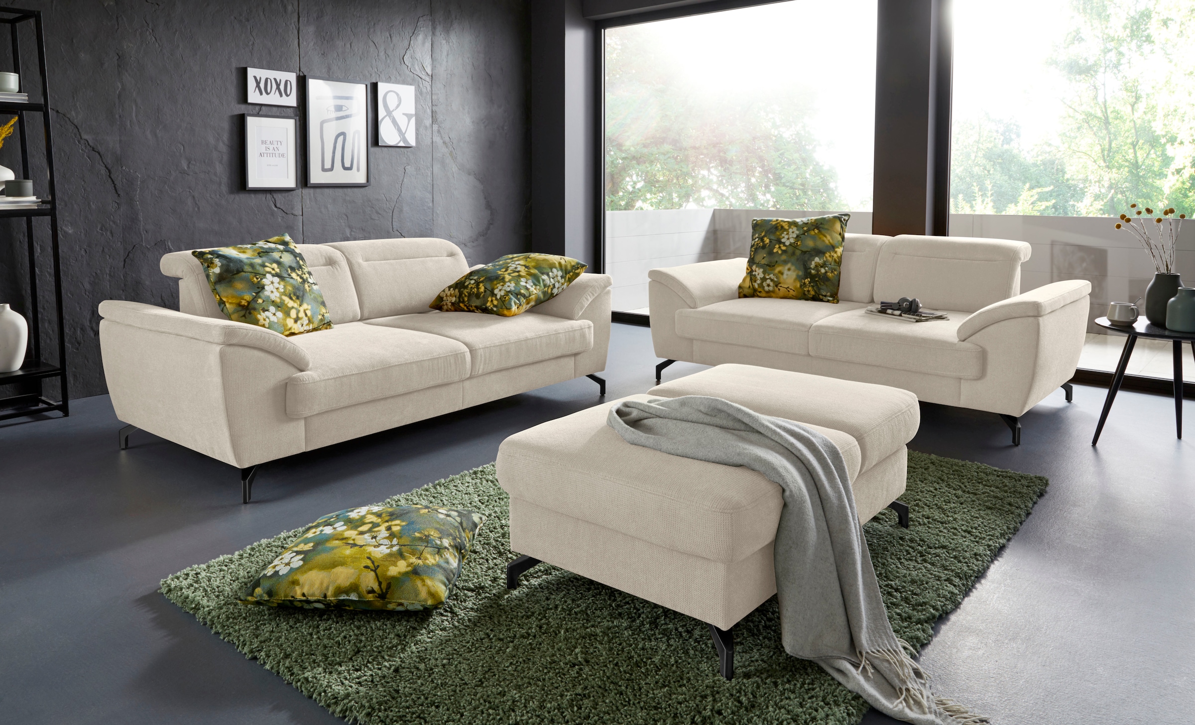 sit&more 2,5-Sitzer »Percy«, 12 cm Fußhöhe, Sitztiefenverstellung, wahlweise Kopfteilverstellung