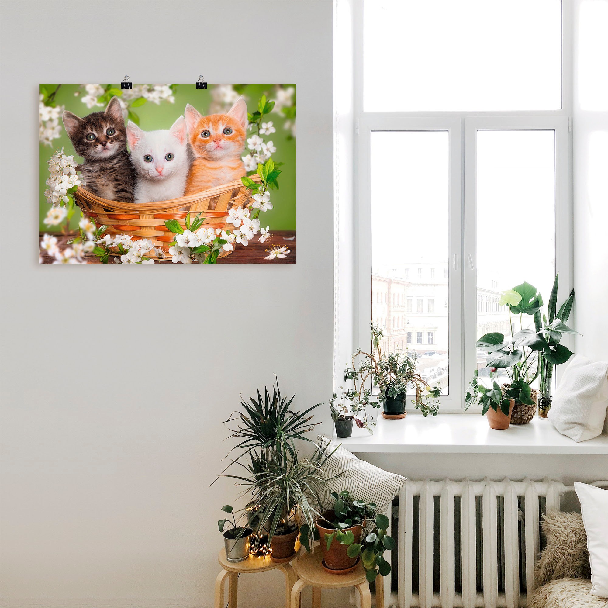 Artland Wandbild »Katzen sitzen in einem Korb«, Haustiere, (1 St.), als Leinwandbild, Poster, Wandaufkleber in verschied. Größen