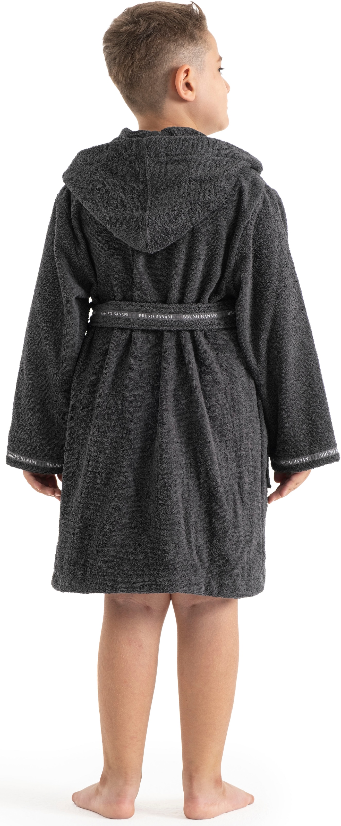 Bruno Banani Kinderbademantel »Danny, Ideal für Zuhause, Schwimmbad oder im Urlaub«, (1 St.), mit Logostreifen, aus 100% Baumwolle