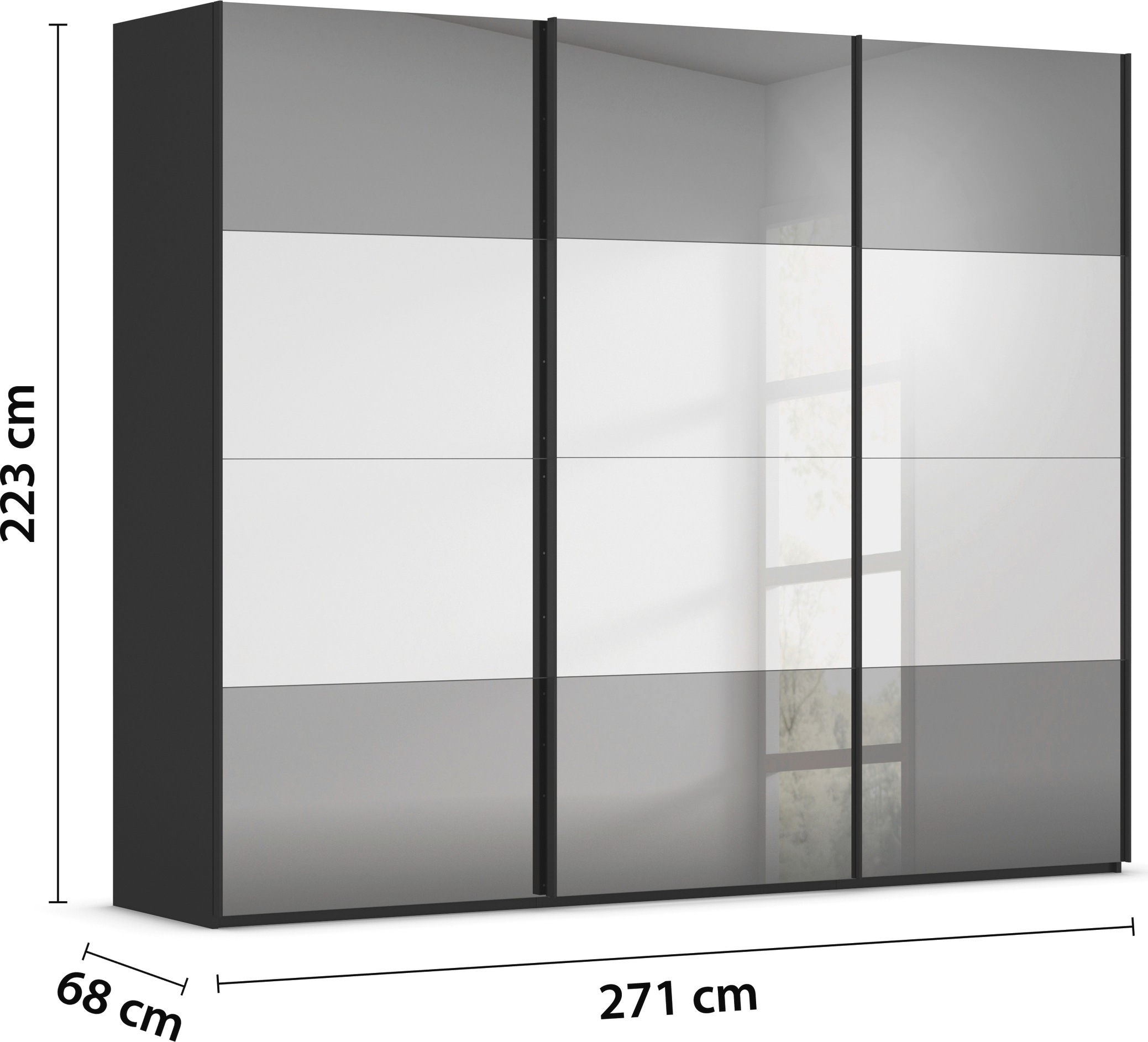 rauch Schwebetürenschrank »Kleiderschrank Schrank Garderobe Schlafzimmerschrank SCALE-FYRA«, edle Türen viergeteilt Front Spiegel-Mix viele Farben MADE IN GERMANY