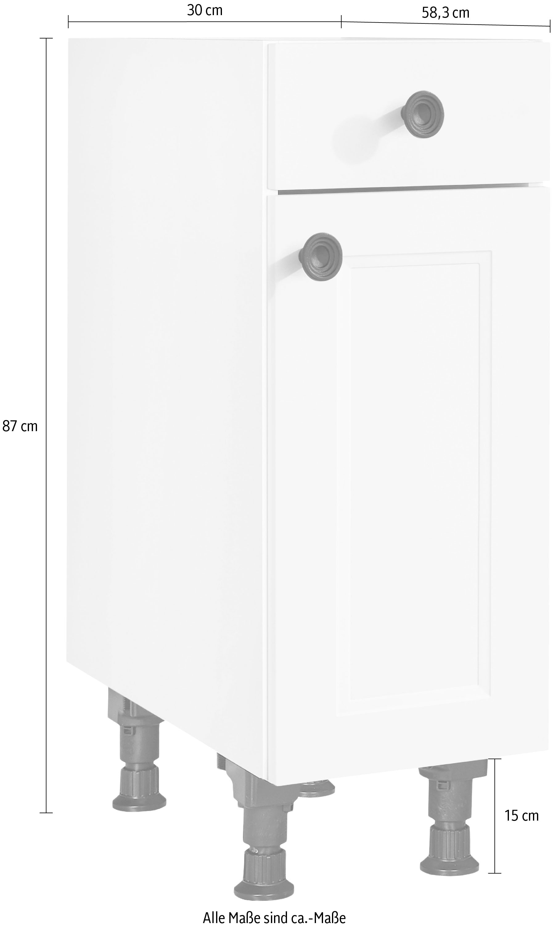 nobilia® Unterschrank »"Cascada", Ausrichtung wählbar, vormontiert, in den Breiten 30, 45 und« 60 cm Breite, mit höhenverstellbaren Sockelfüßen, vormontiert