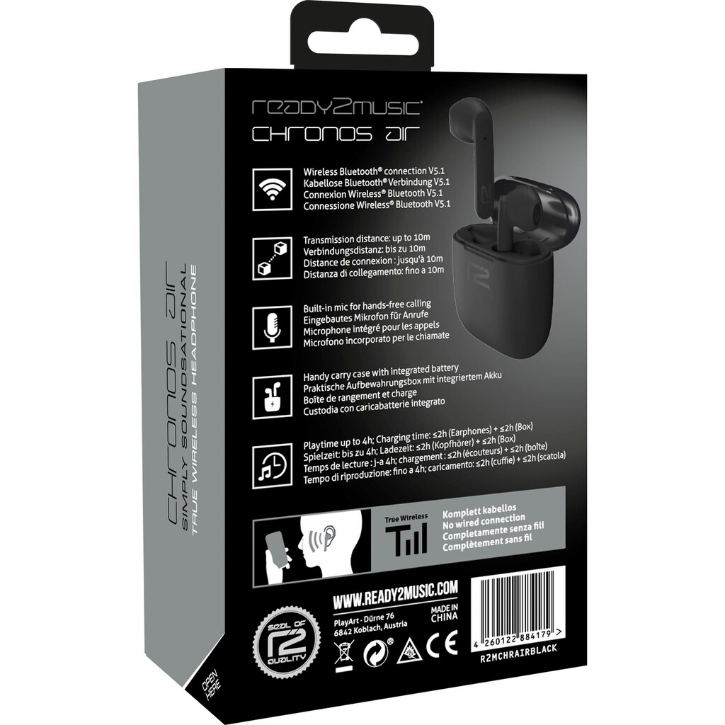 ready2music In-Ear-Kopfhörer »Chronos Air«, Bluetooth, True Wireless, Mit Aufbewahrungsbox / Ladestation