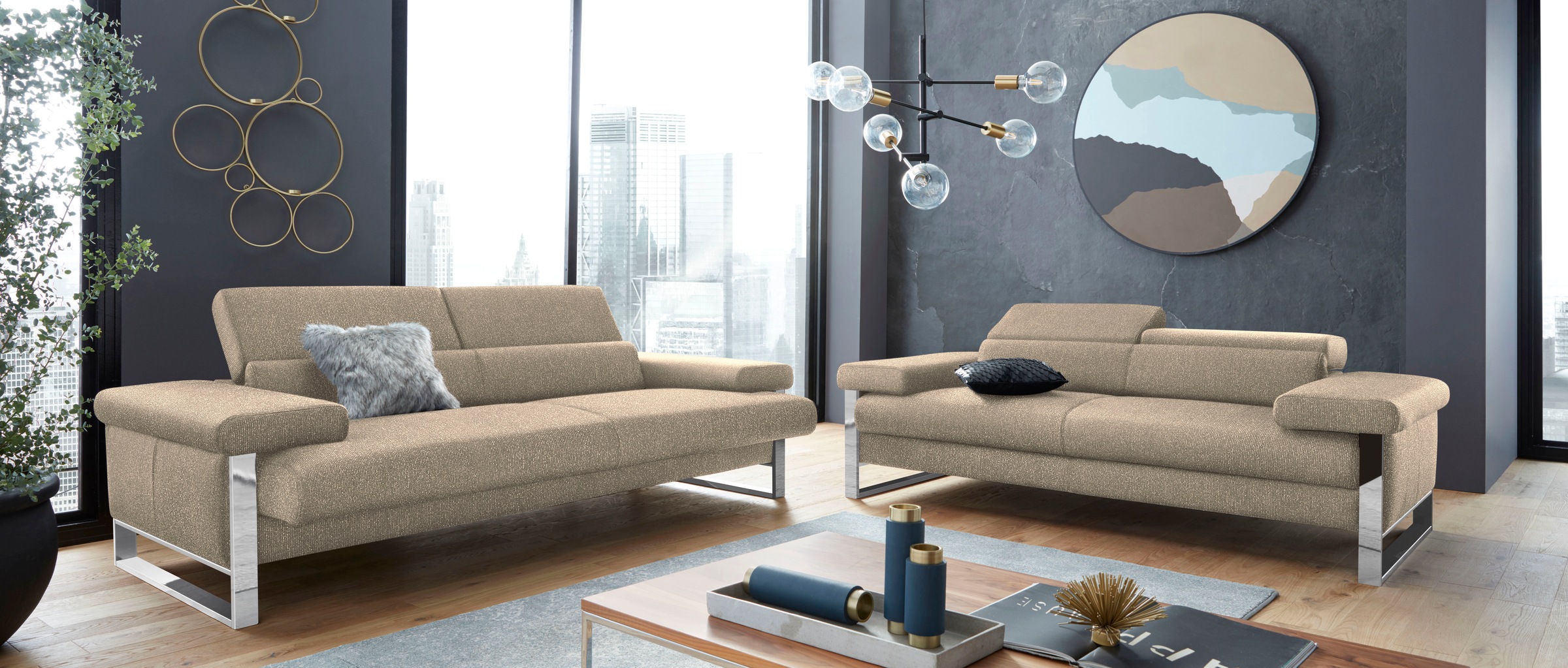 W.SCHILLIG 2-Sitzer »finn«, German Design Award 2016, Fußgestell Chrom glänzend, Breite 210 cm