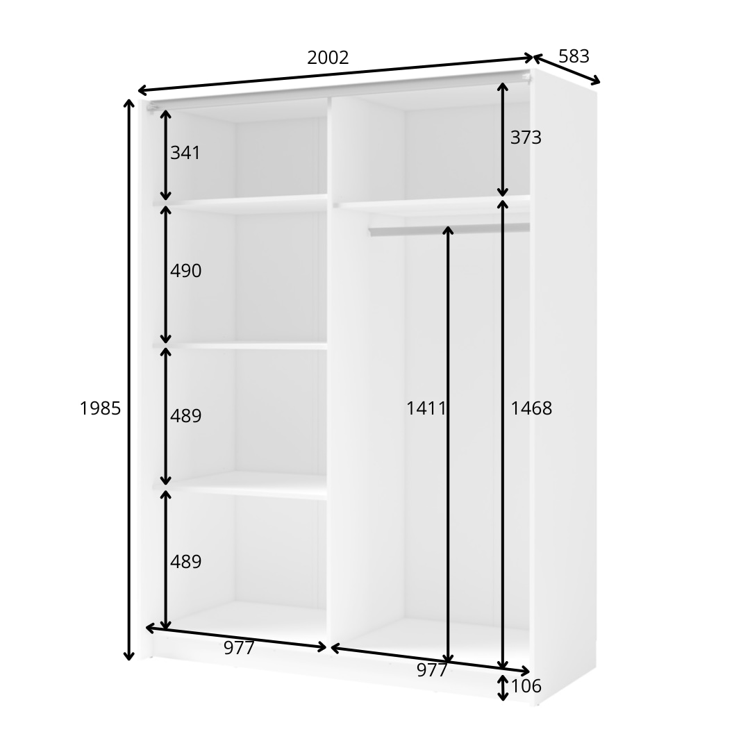 INOSIGN Kleiderschrank »Kleiderschrank Charisy mit 4 Einlegeböden und Kleiderstange«, Garderobe mit 2 Schwebetüren und Lamellen, B/H/T 200/198,5/62 cm