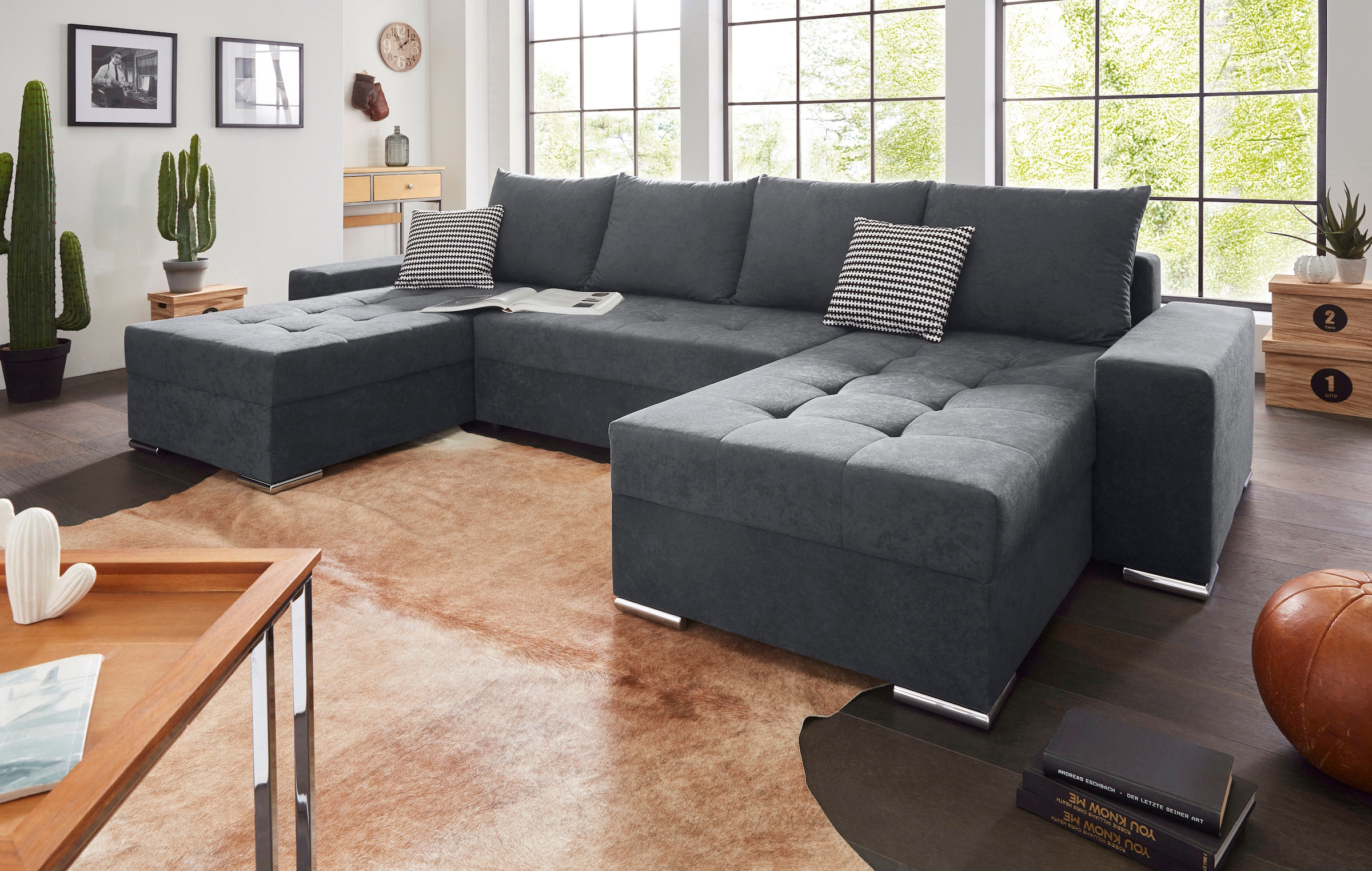 COLLECTION AB Wohnlandschaft »Josy XL U-Form, Breite: 313 cm« mit Bettfunktion, Bettkasten & 2 Zierkissen, Federkern