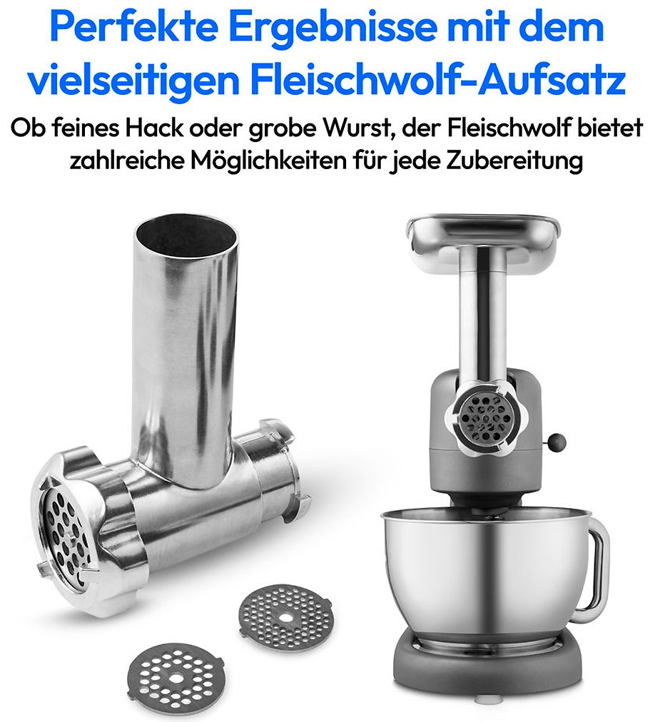 Medion® Küchenmaschine »MD 12600, 8 Geschwindigkeitsstufen, Impulsfunktion, DC-Motor, 4,6 L«, Mit umfangreichem Zubehör-Set, Fleischwolf-Aufsatz, Gemüsereibe