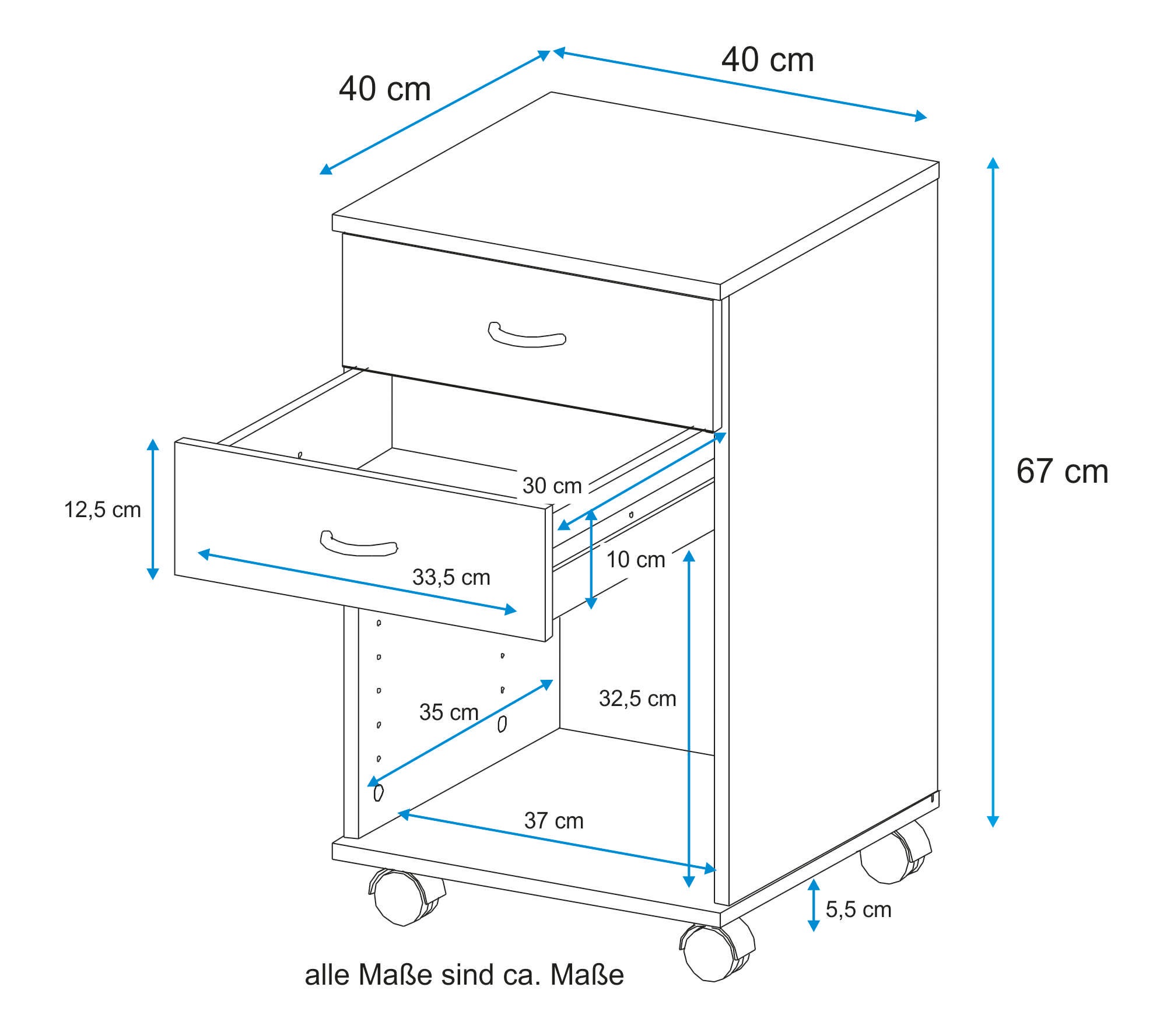 VOGL Möbelfabrik Rollcontainer »1191, Bürocontainer«, (1 St.), verschiedene Ausführungen, mit Schubladen, Höhe 67 cm, Made in Germany