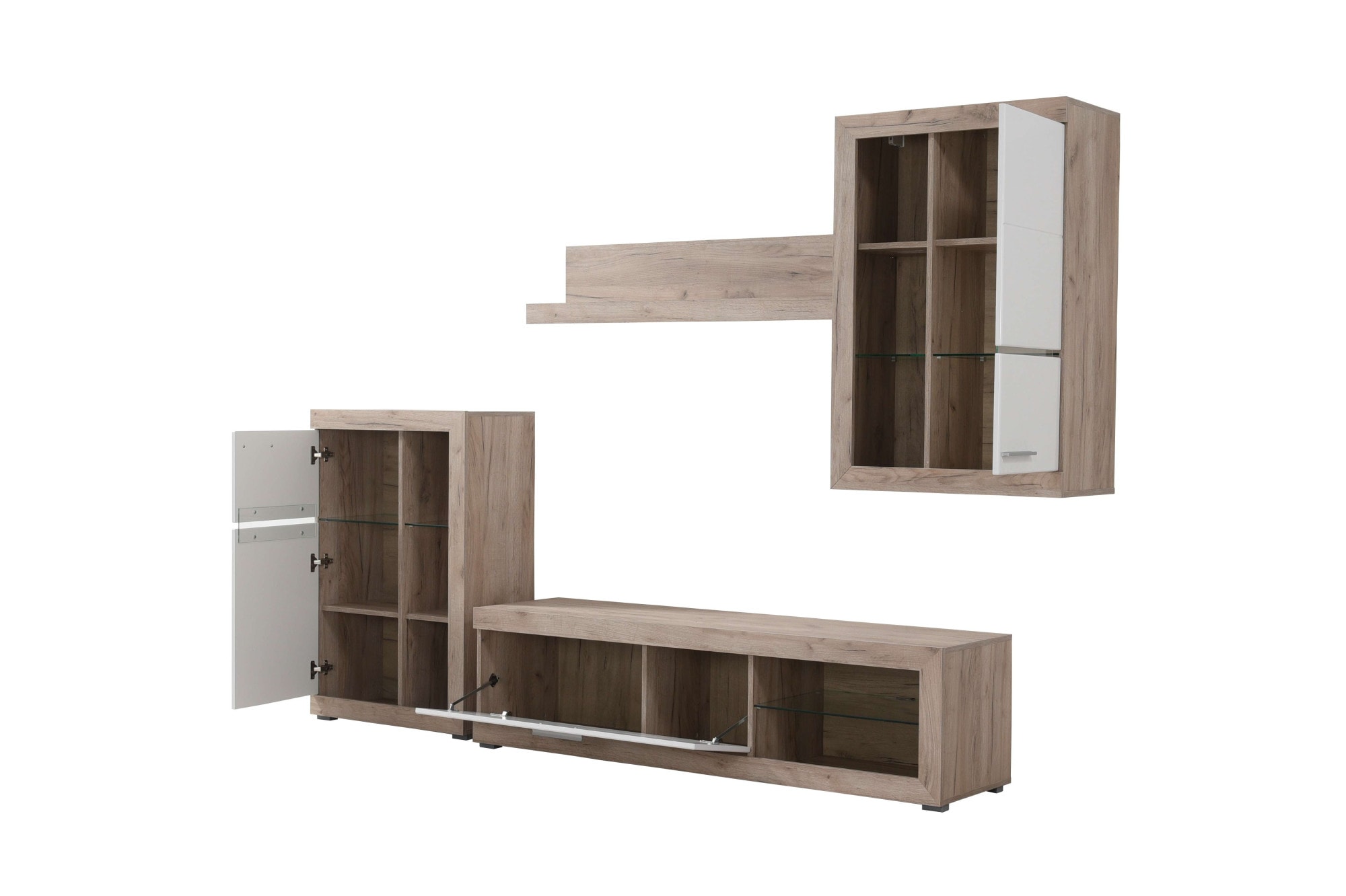INOSIGN Wohnzimmer-Set »Rosso Wohnwand, Mediawand, Anbauwand, für TV bis 60', Breite 267 cm«, (Komplett-Set, 4 St., 4-st), Set besteht aus Highboard, TV-board, Wandregal und Hängeschrank