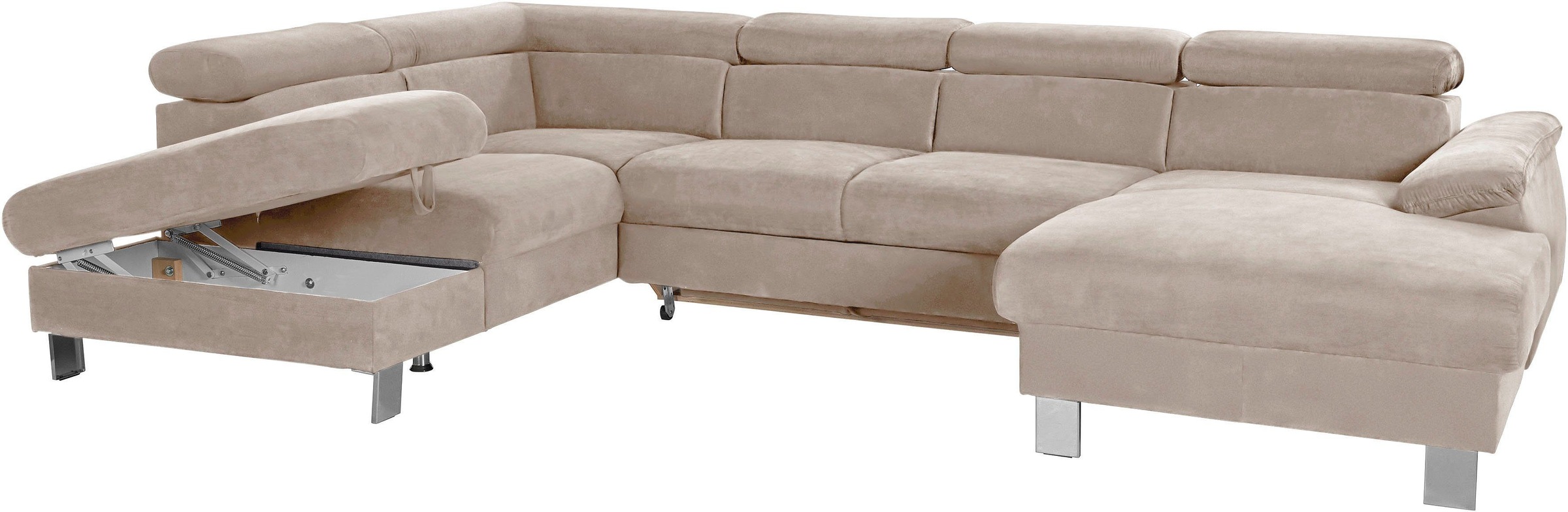 COTTA Polstergarnitur »Komaris U-Form«, (Set), Set bestehend aus: Wohnlandschaft mit Kopfteilverstellung & Hocker