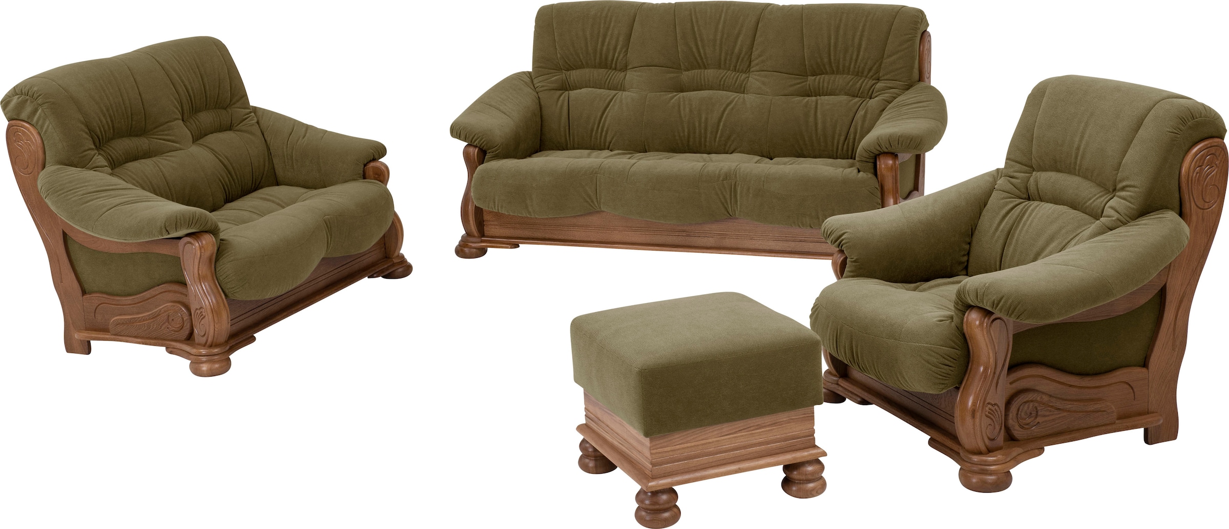 Max Winzer® Polstergarnitur »Texas Set besehend aus 2er- und 3er-Sofa, bequeme legere Polsterung«, mit dekorativem Eichenholzgestell, Retro Klassiker