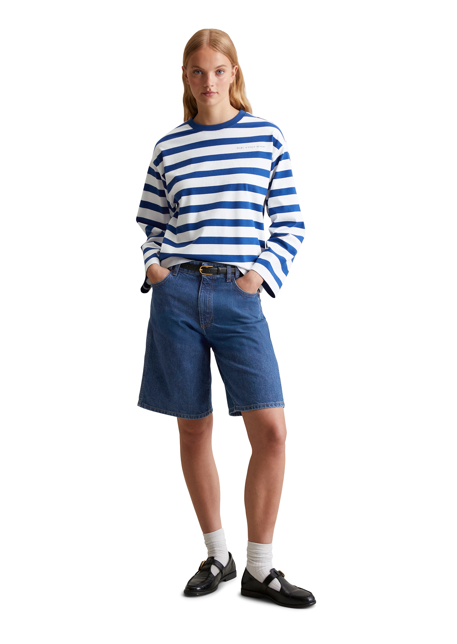 Marc O'Polo DENIM Langarmshirt, geringelt, oversized, Bio-Baumwolle