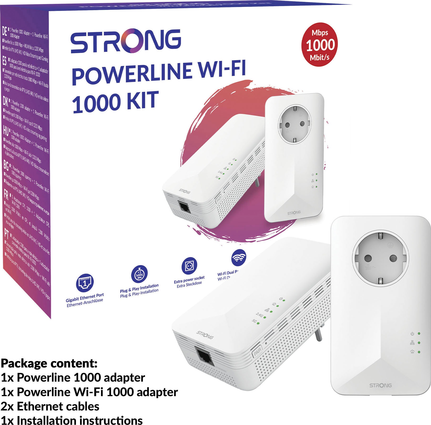 Strong Reichweitenverstärker »Powerline 1000 Mbit/s Set (2 Einheiten)«, (2 St.)