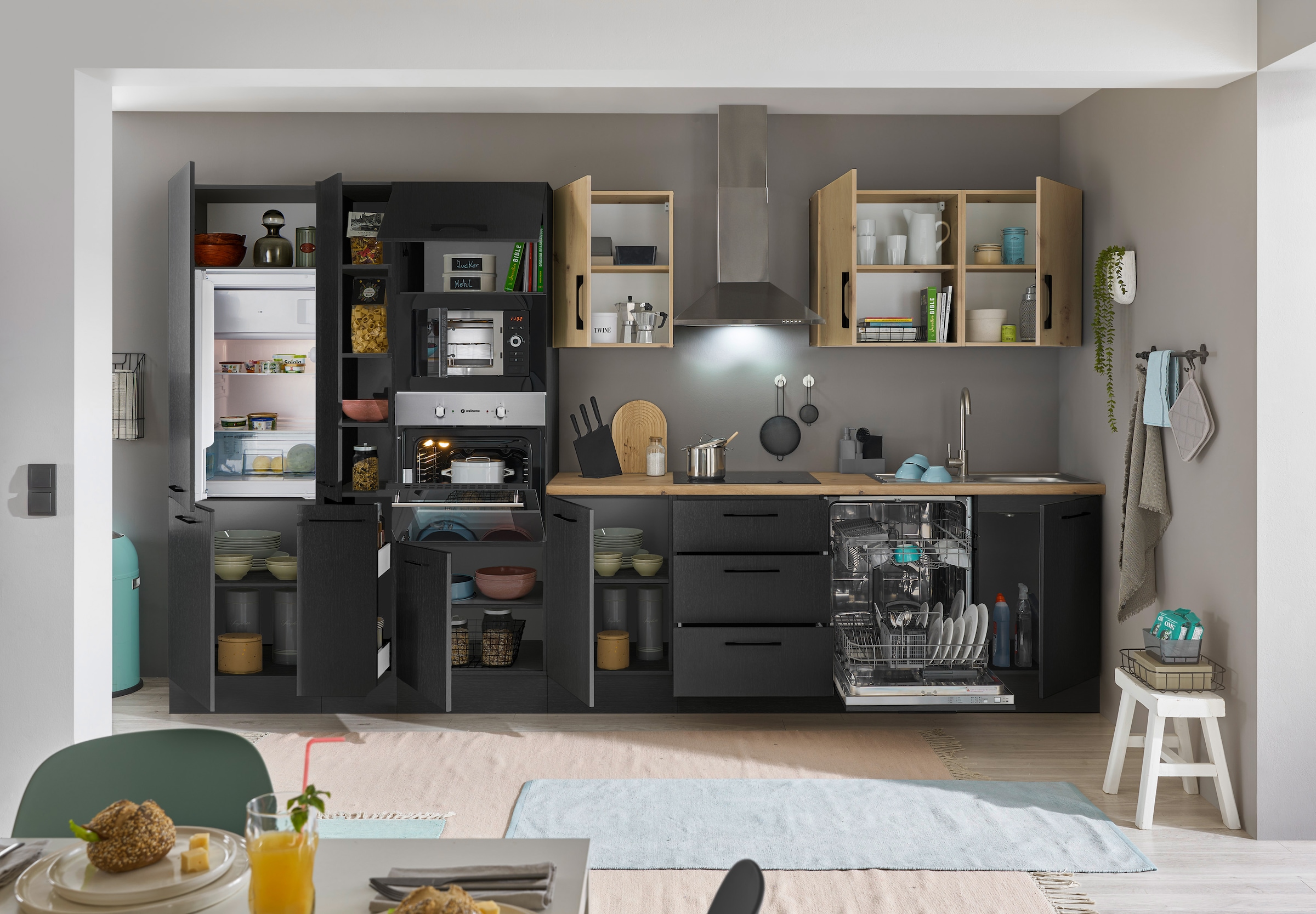 BASIC by Balculina Küchenzeile »Turin«, Breite 370 cm, wahlweise mit E-Geräten