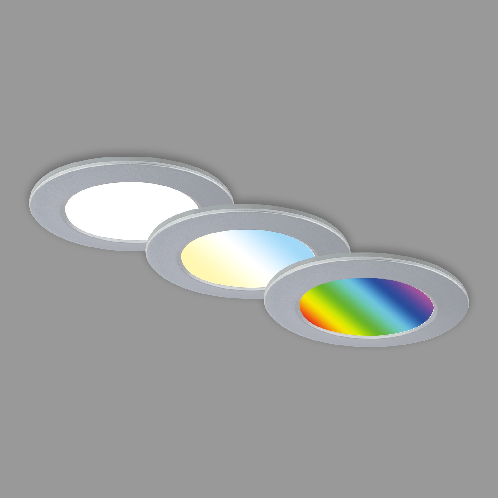 Briloner Leuchten LED Einbauleuchte »3er Set LED Einbauleuchten RGB-CCT, chrom-matt«, 3er Set LED Einbauleuchten Decke, RGB CCT, Einbaustrahler Bad