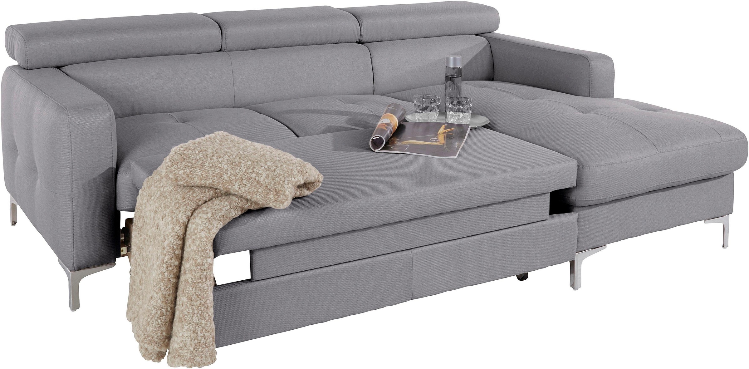COTTA Ecksofa »Sammy L-Form«, mit Kopfteilverstellung, wahlweise mit Bettfunktion & Bettkasten