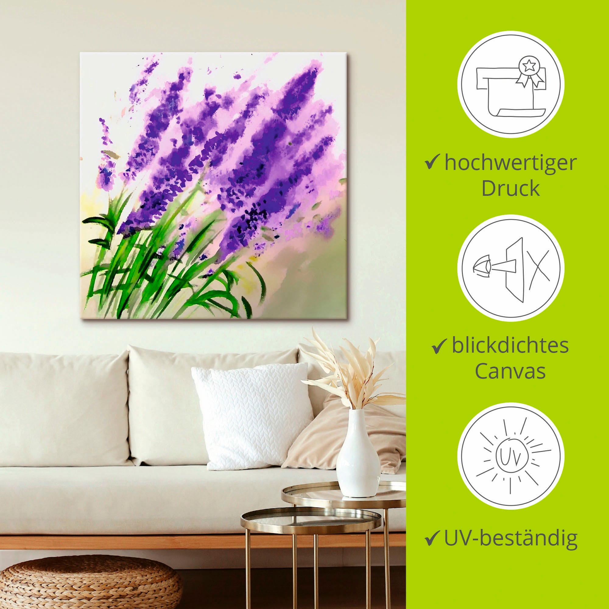Artland Leinwandbild »Lavendel-aquarell«, Blumen, (1 St.), auf Keilrahmen gespannt