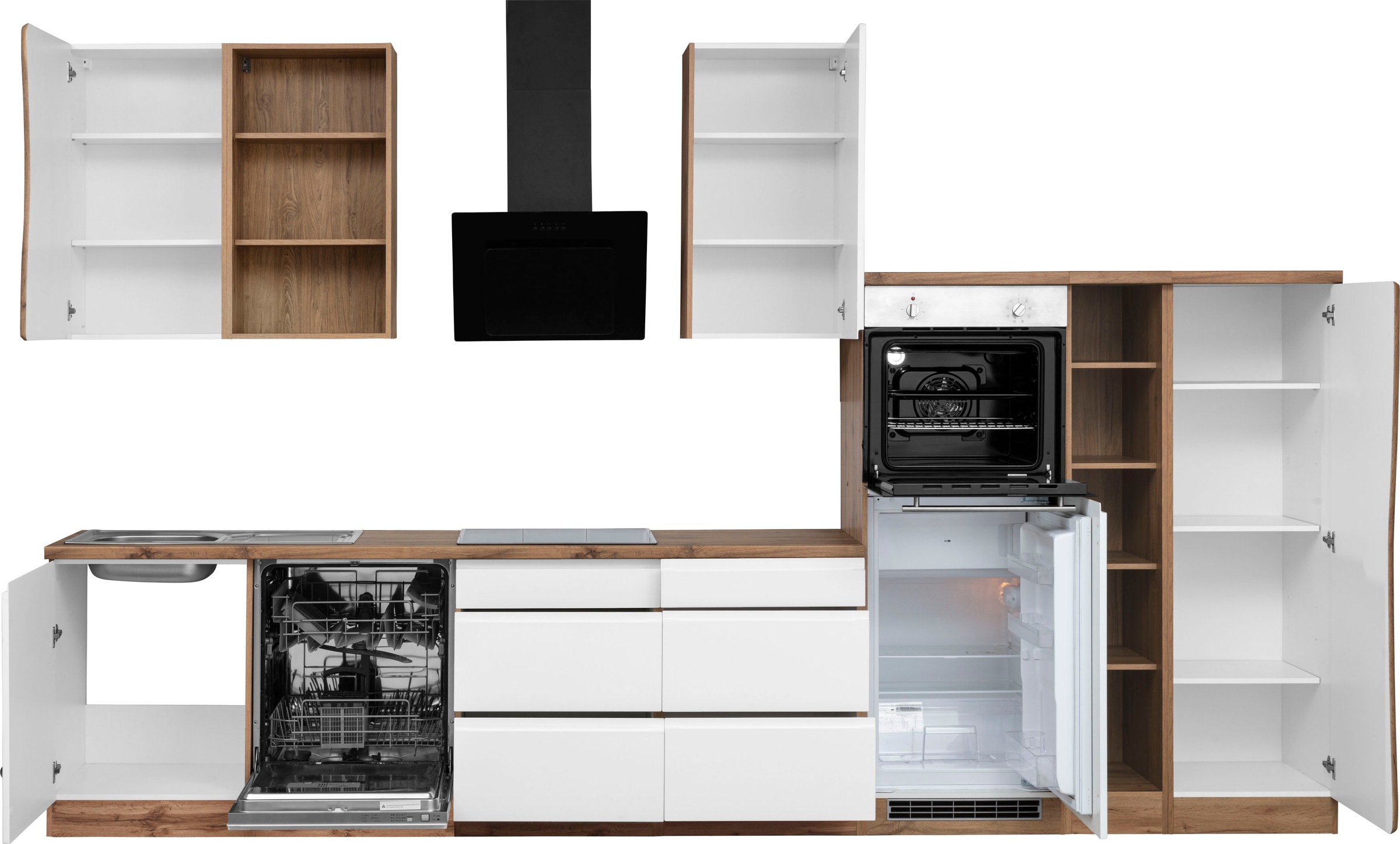 HELD MÖBEL Küche »Bruneck«, 380cm hochwertige E-Geräte, MDF-Fronten online ohne bestellen breit