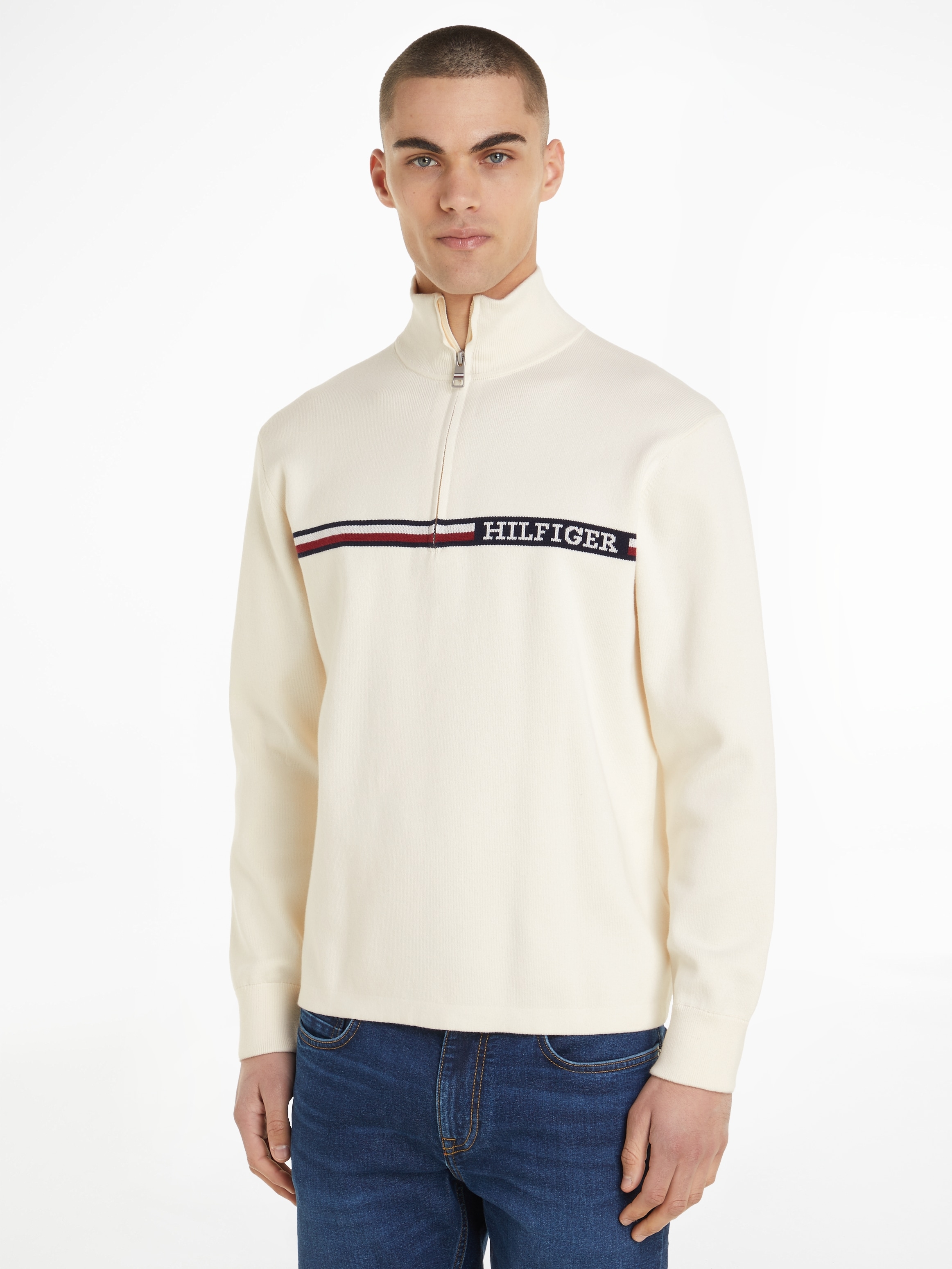 Tommy Hilfiger Rollkragenpullover »GLOBAL STRIPE ZIP MOCK«