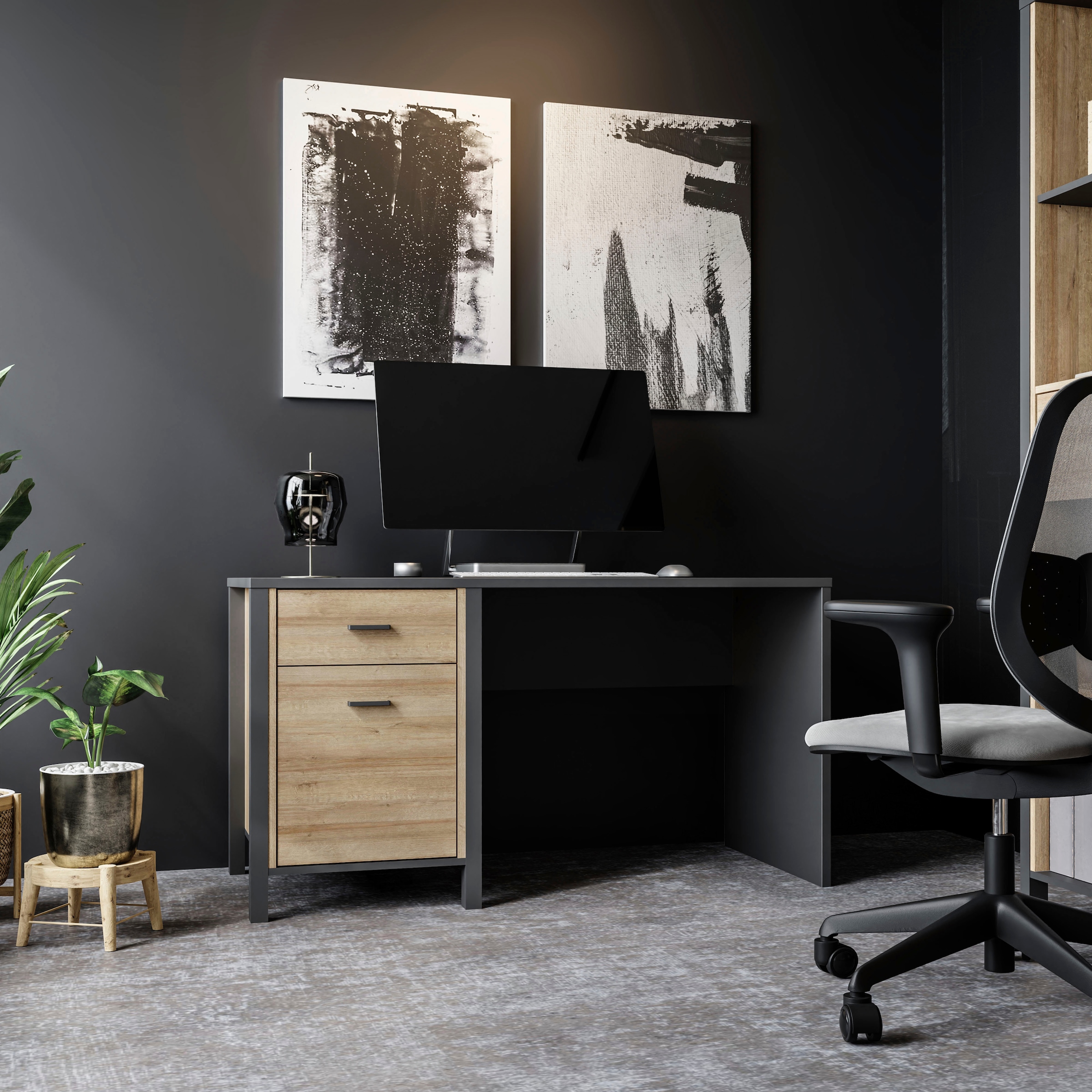 FORTE Schreibtisch »High Rock«, mit Tür & Schublade, Industrial-Look, Knieblende, Breite 120 cm
