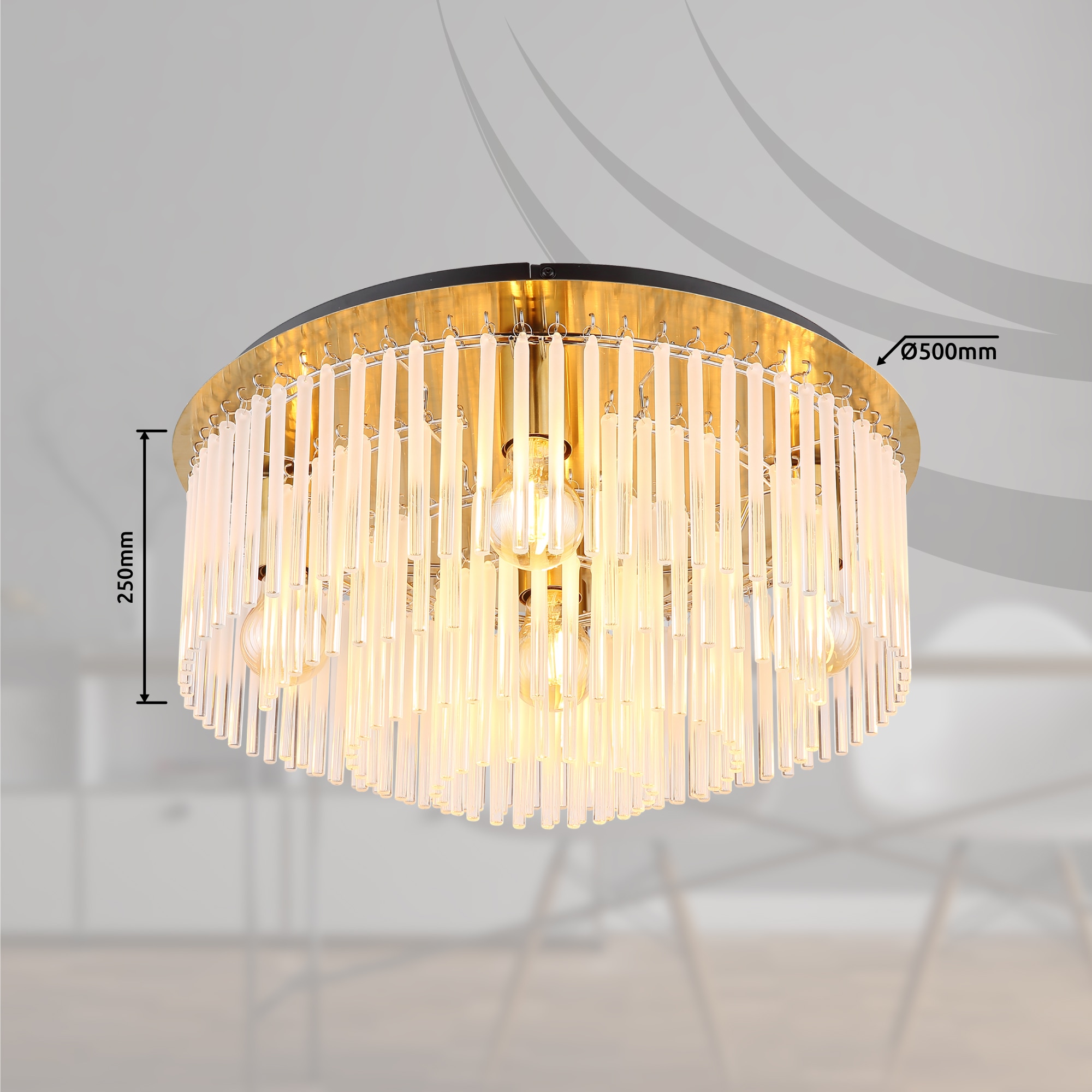 GLOBO LIGHTING Deckenleuchte »GORLEY«, Leuchtmittel E27 | ohne Leuchtmittel, Deckenleuchte/Glasstäbe/Glas goldfarben/Wohnzimmer/Esszimmer