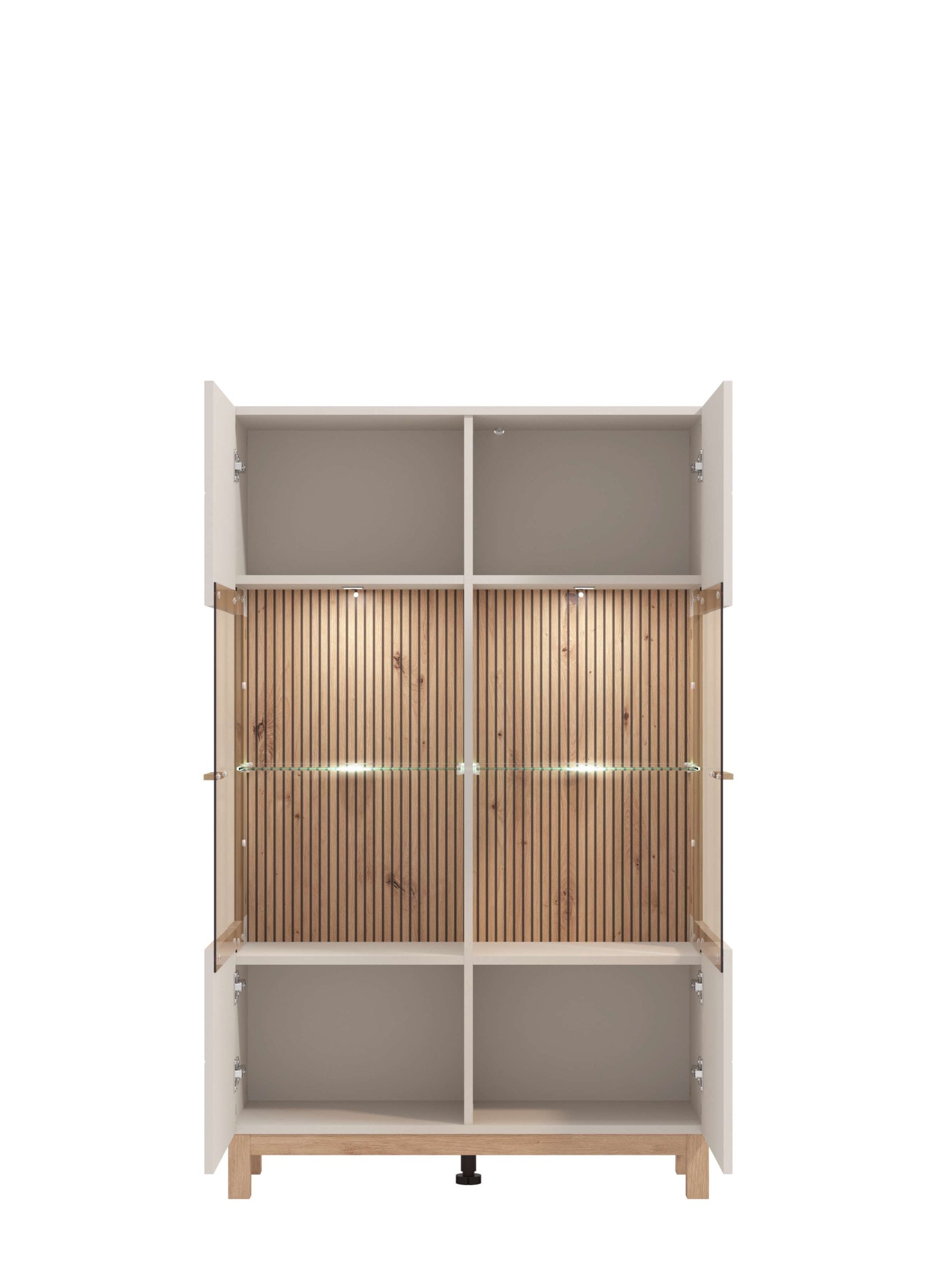 Home affaire Highboard »Essex, Hochkommode, Vitrine, Glasvitrine, Kombi-Highboard« Modernes Highboard in Kaschmir mit Glasfront & Lamellen-Optik