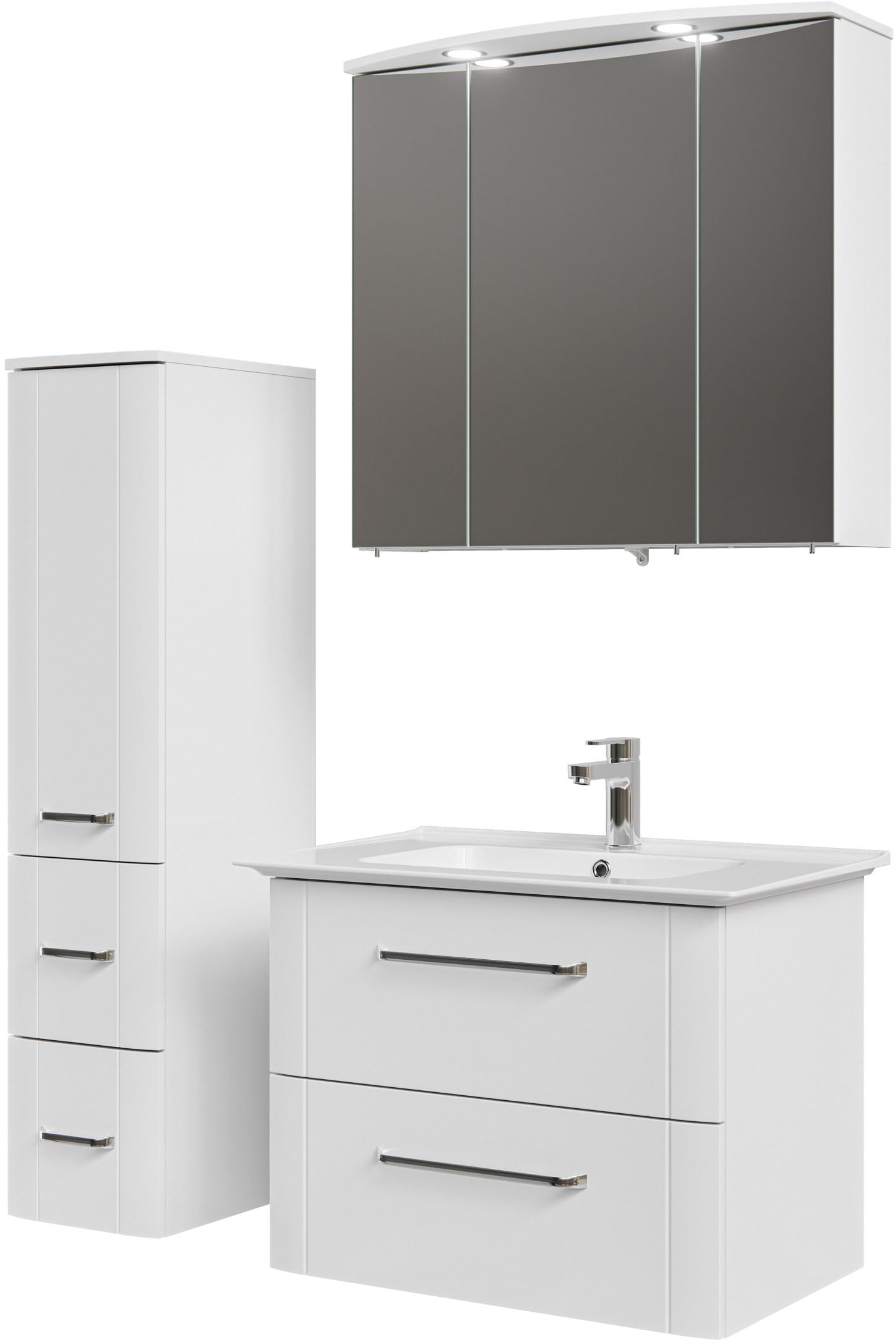 Saphir Badmöbel-Set »Badmöbel-Set Serie 3006 3-teilig Keramik-Waschtisch mit Spiegelschrank«, (4 St.), Badezimmer Set mit Midischrank, inkl. Türdämpfer