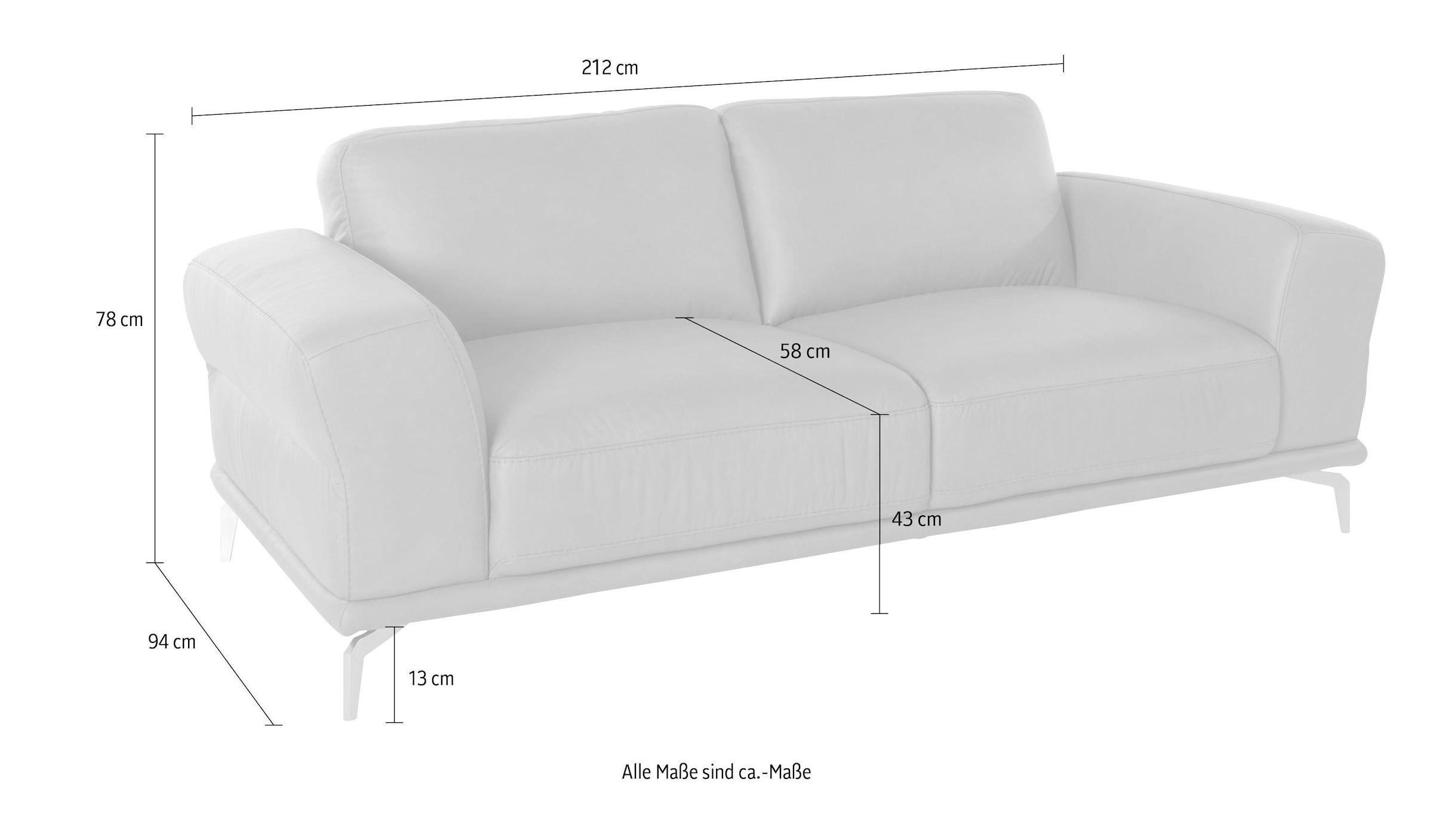 W.SCHILLIG 2,5-Sitzer »montanaa«, mit Metallfüßen in Silber matt, Breite 212 cm