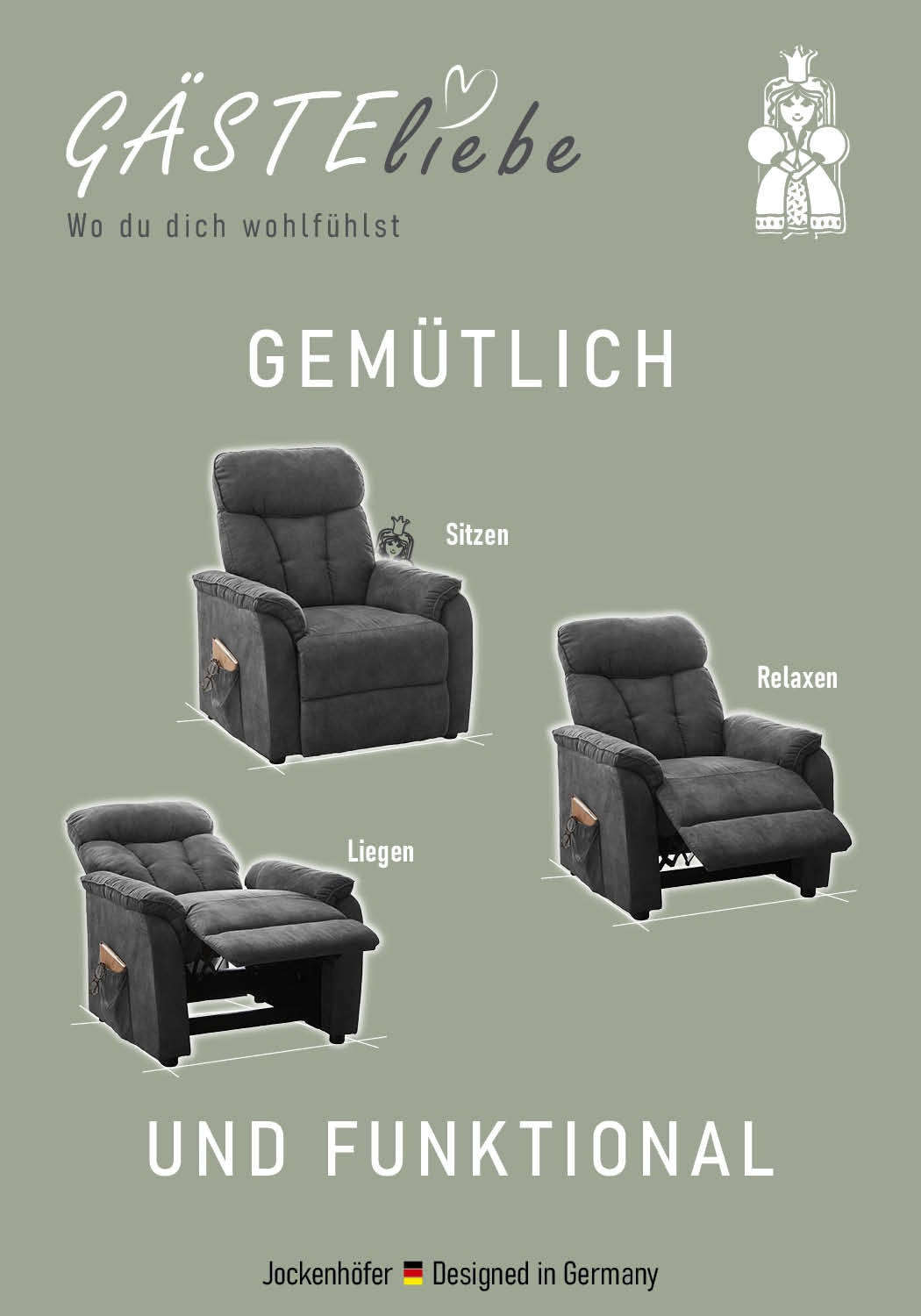 Jockenhöfer Gruppe TV-Sessel »Dorsten, B: 86 cm, Sitzhöhe: 46 cm« mit Relax- & Liegefunktion, Taschenfederkern-Polsterung