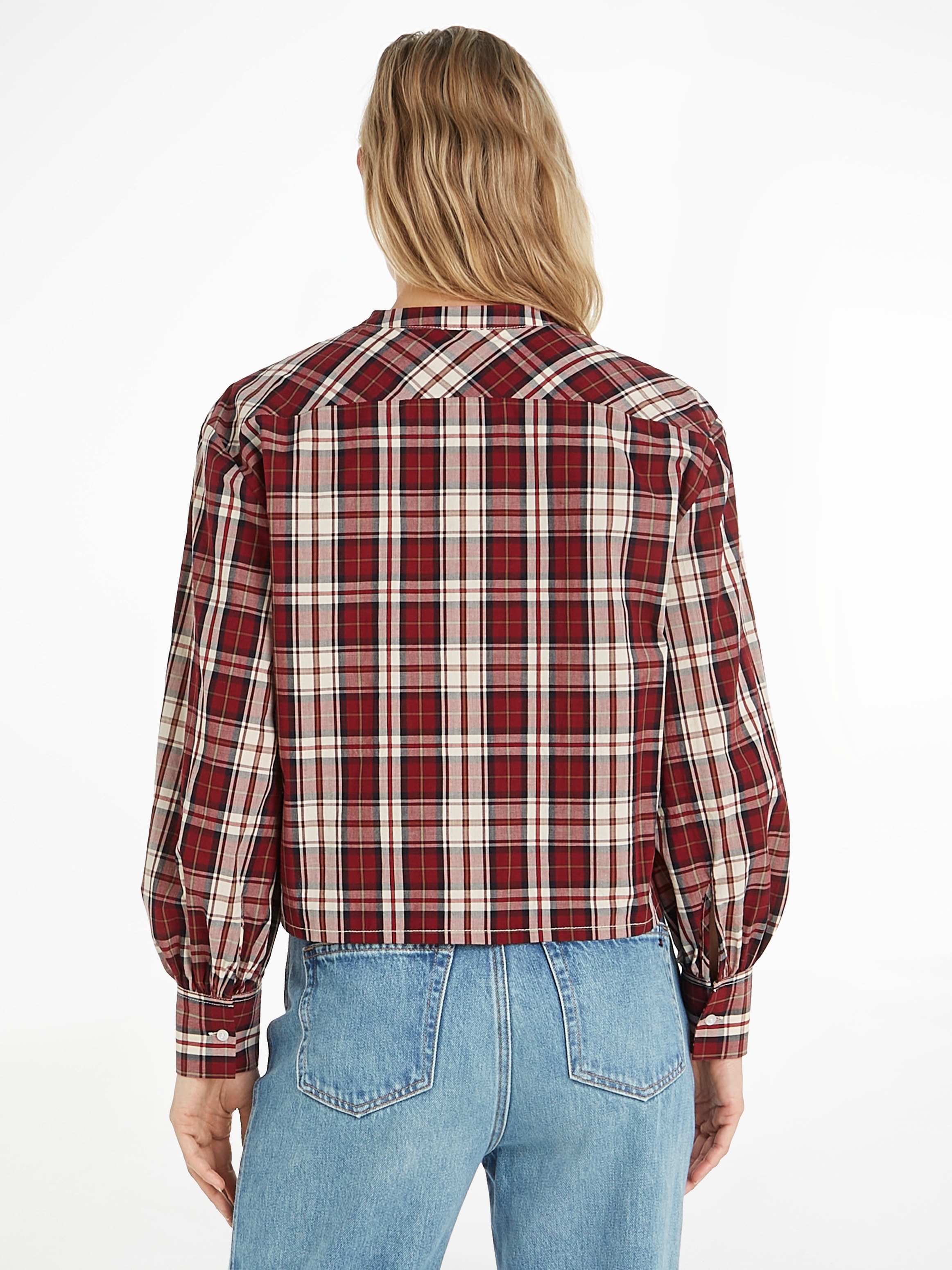 Tommy Hilfiger Langarmbluse »TARTAN CO COLLARLESS SHIRT«, mit Metalllabel