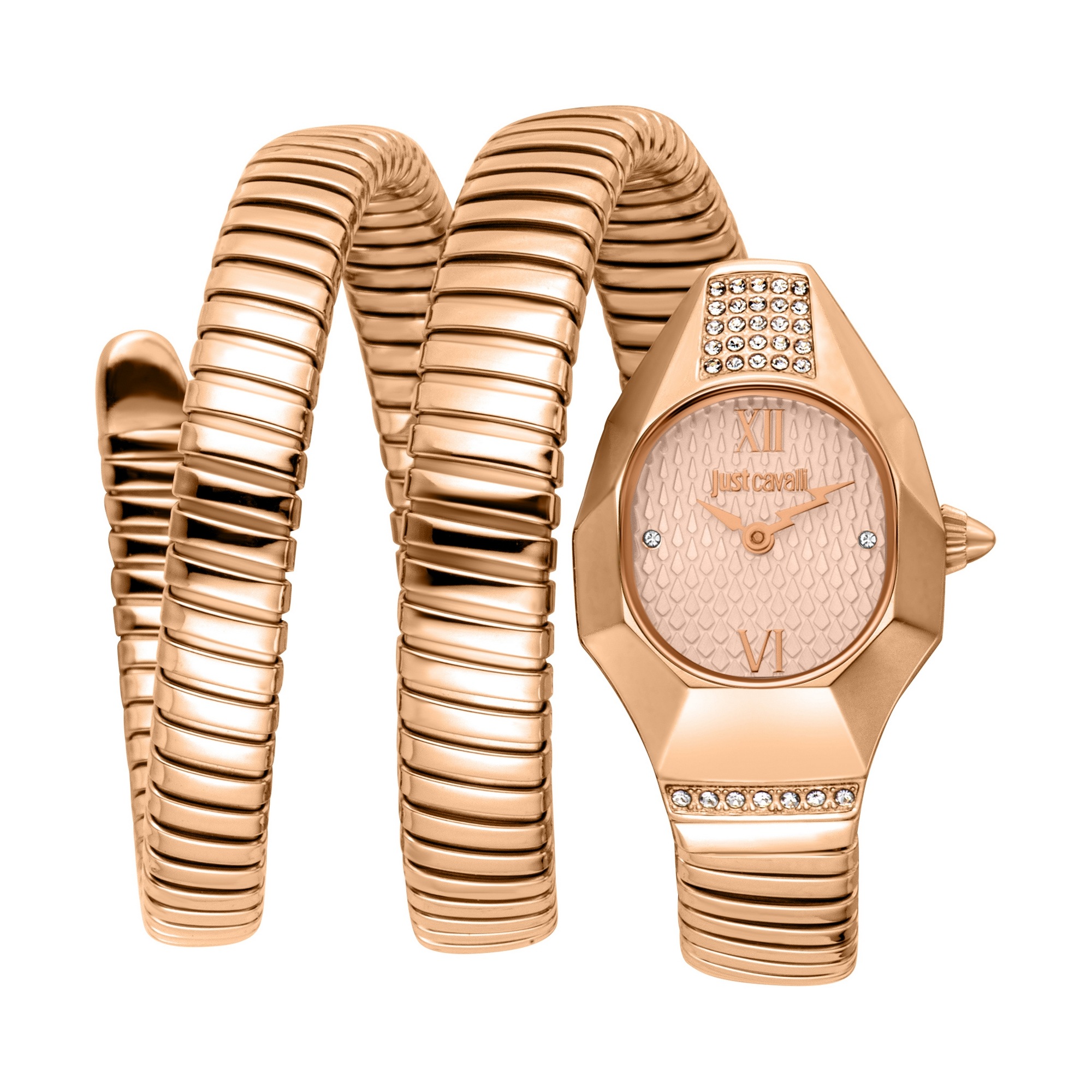 Just Cavalli Time Quarzuhr »Signature Snake« Armbanduhr, Damenuhr, Edelstahlarmband, analog, Kristallsteine