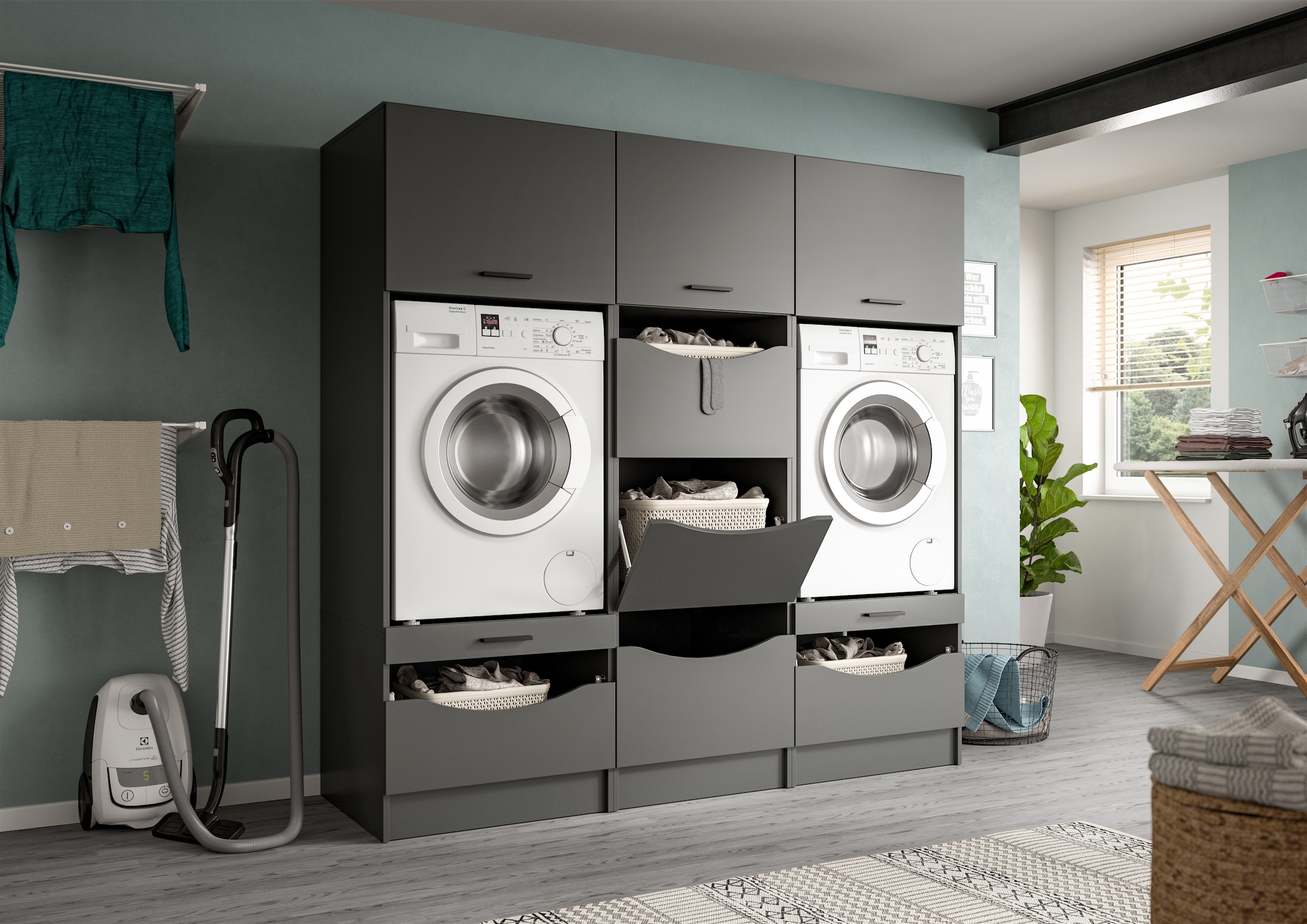 welltime Badmöbel-Set »FALAS, TOPSELLER!, 3-teilig, Hauswirtschaftsraum Set, Breite 192 cm« 2x Waschmaschinenumbau- & 1x Wäscheschrank, 