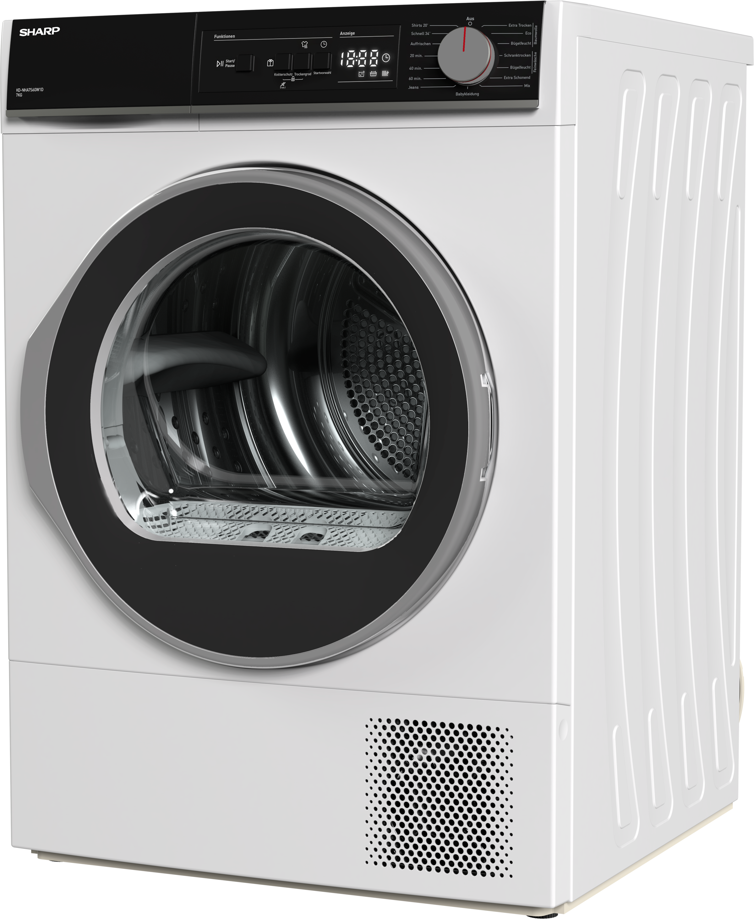 Sharp Wärmepumpentrockner »KD-NHA7S6GW1D-DE«, Budget Class, 7kg / EEK D / 3 Tasten / XL-Glas-Tür / Weiß