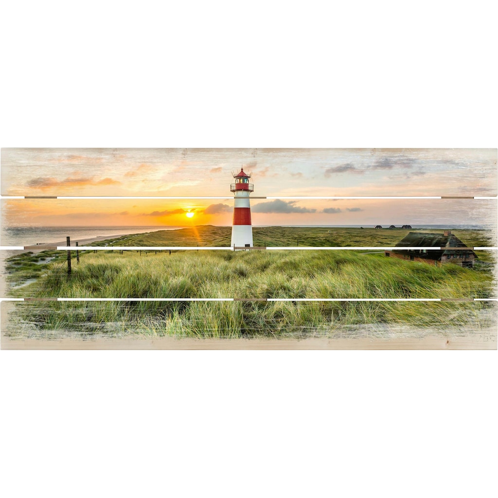 Wall-Art Holzbild »Leuchtturm auf Sylt«, Strand