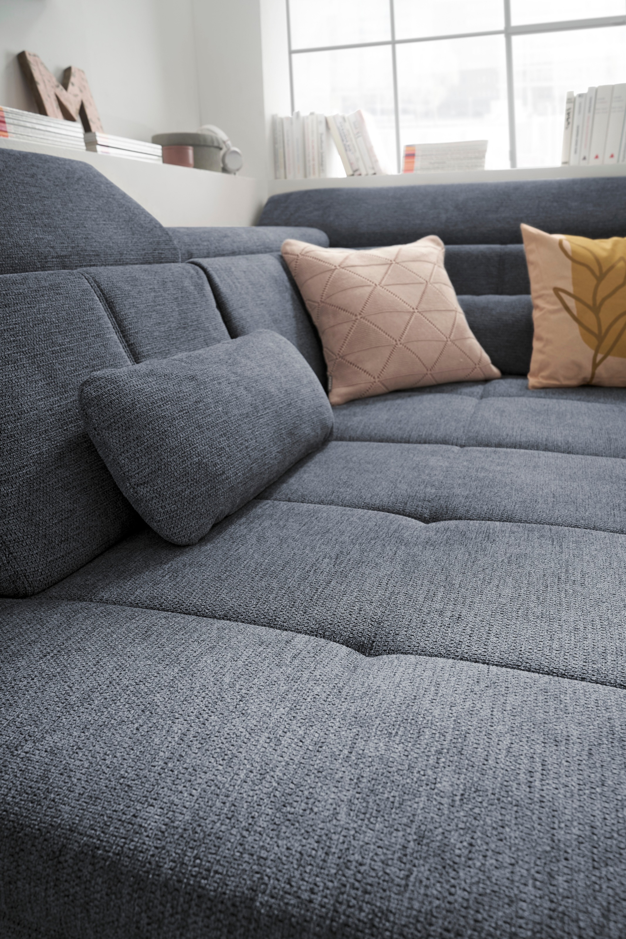 set one by Musterring Ecksofa »SO 3400 Sitzhöhe 47cm oder 49cm, Sitztiefe verstellbar, B/T 317/220 cm«, Kaltschaumpolsterung, Flachgewebe, whlw. mit Funktionen, Sitzhöhe 47