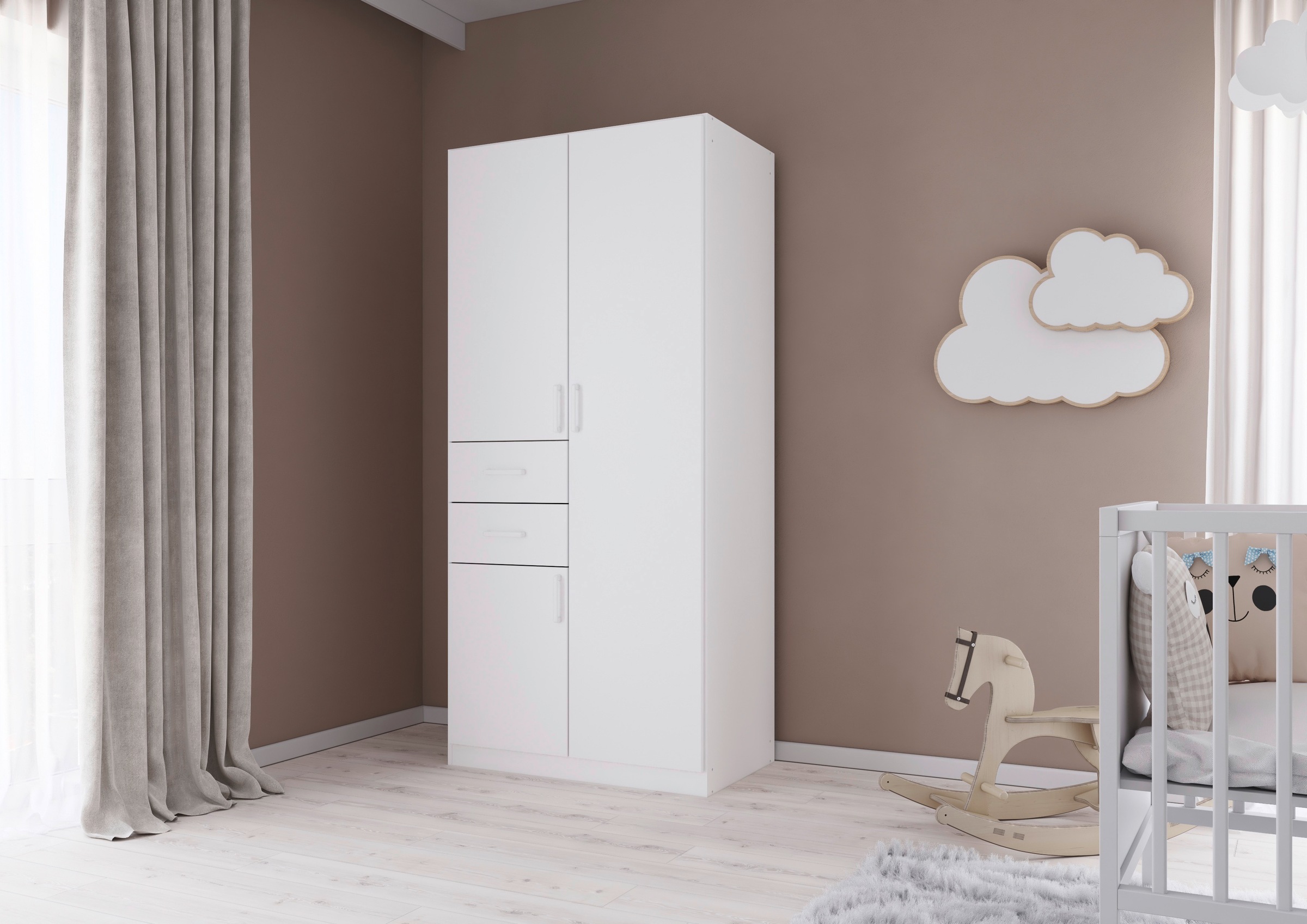 rauch Drehtürenschrank »Kleiderschrank Schrank Garderobe MAIKA mit Dekor-Front«, 2 Schubladen, in verschiedenen Breiten, Höhen, Farben, MADE IN GERMANY
