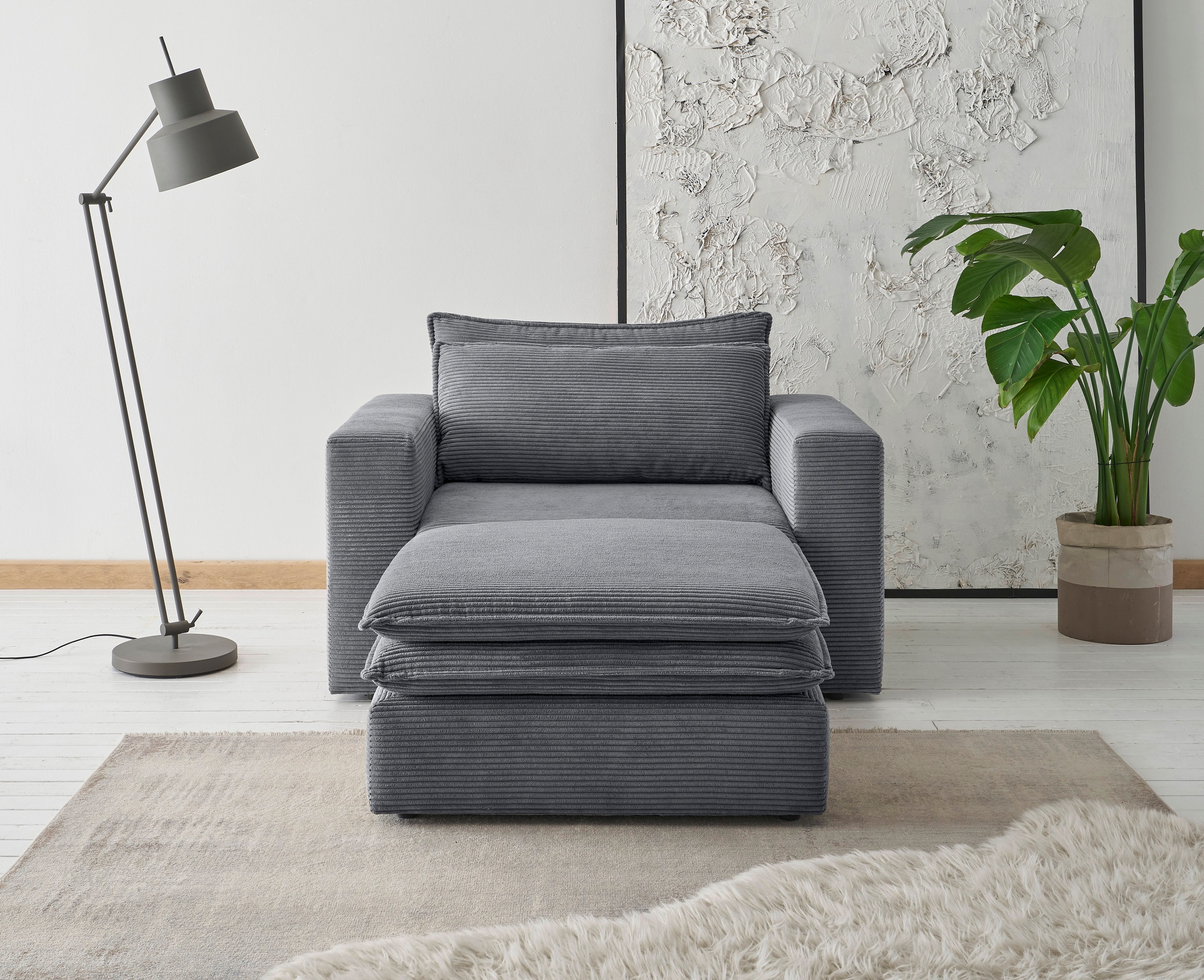 Home affaire Sitzgruppe »PIAGGE« 2 Stk. tlg. Hochwertiger Cord, Loveseat und Loveseat-Hocker im Set