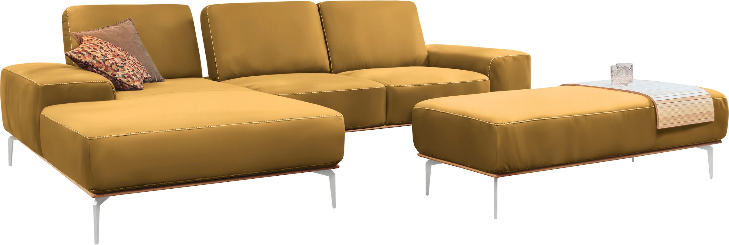 W.SCHILLIG Polsterhocker »run«, mit elegantem Holzsockel, Füße in Chrom glänzend, Breite 150 cm