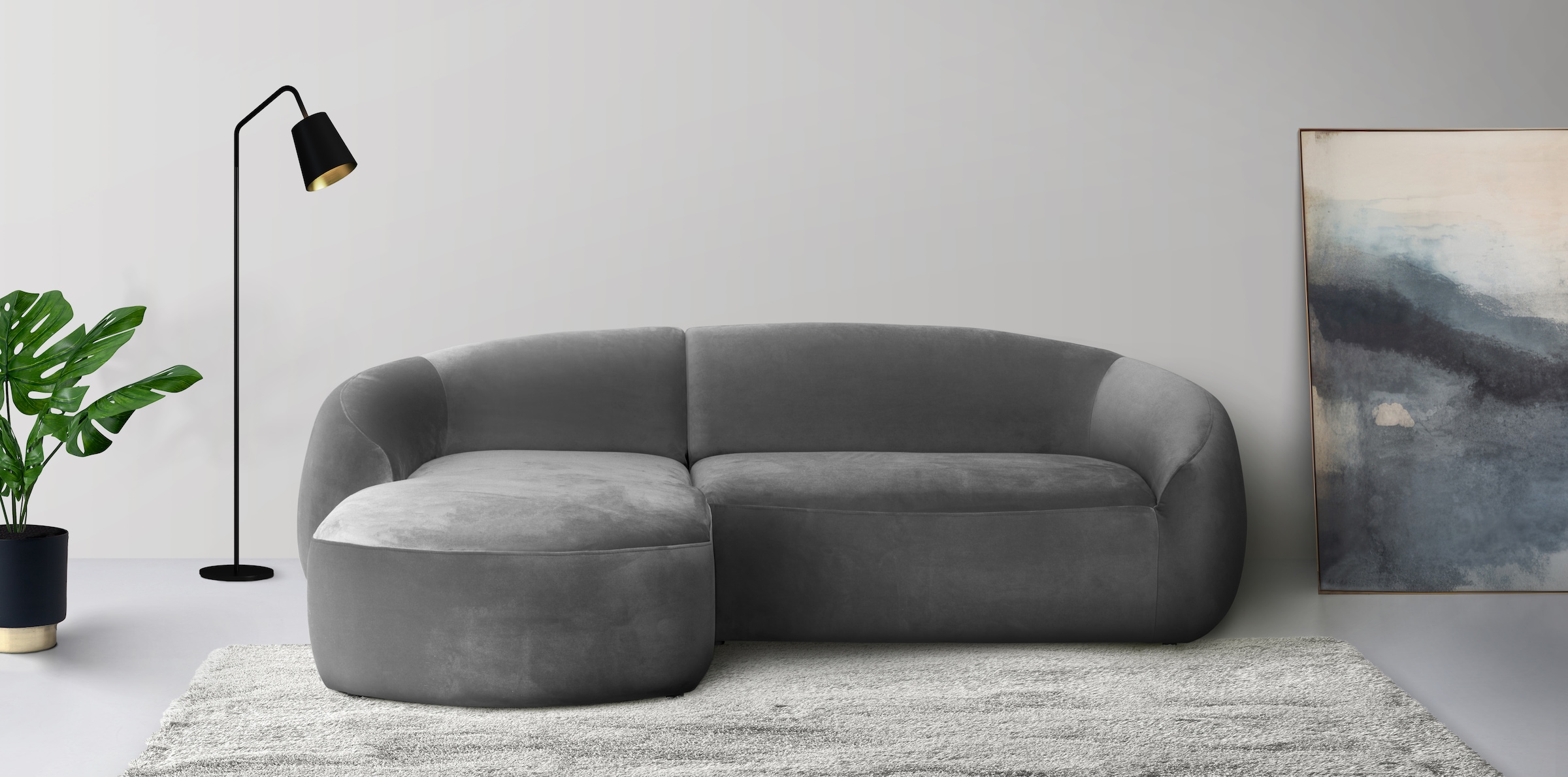 LeGer Home by Lena Gercke Ecksofa »YANI L-Form, Designersofa, organische Form, Maße B/T/H: 255/170/81 cm«, mit Wellenunterfederung, auch in Bouclé, Recamiere rechts/links