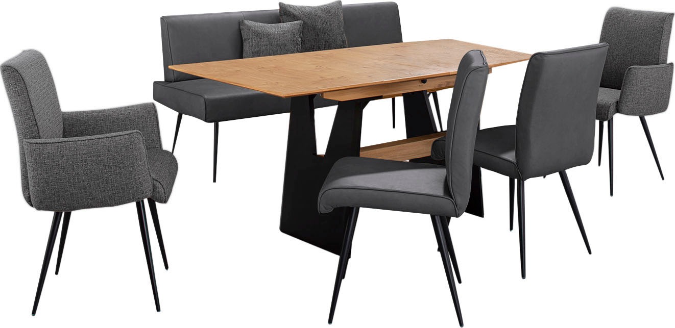 K+W Komfort & Wohnen Essgruppe »Giacomo I«, (6 tlg., Polsterbank, 2 Stühle und 2 Armlehnenstühle), 2 Stühle und Bank, 2 Armlehnenstühle Stoff 775, Tisch 160 oder 180 cm