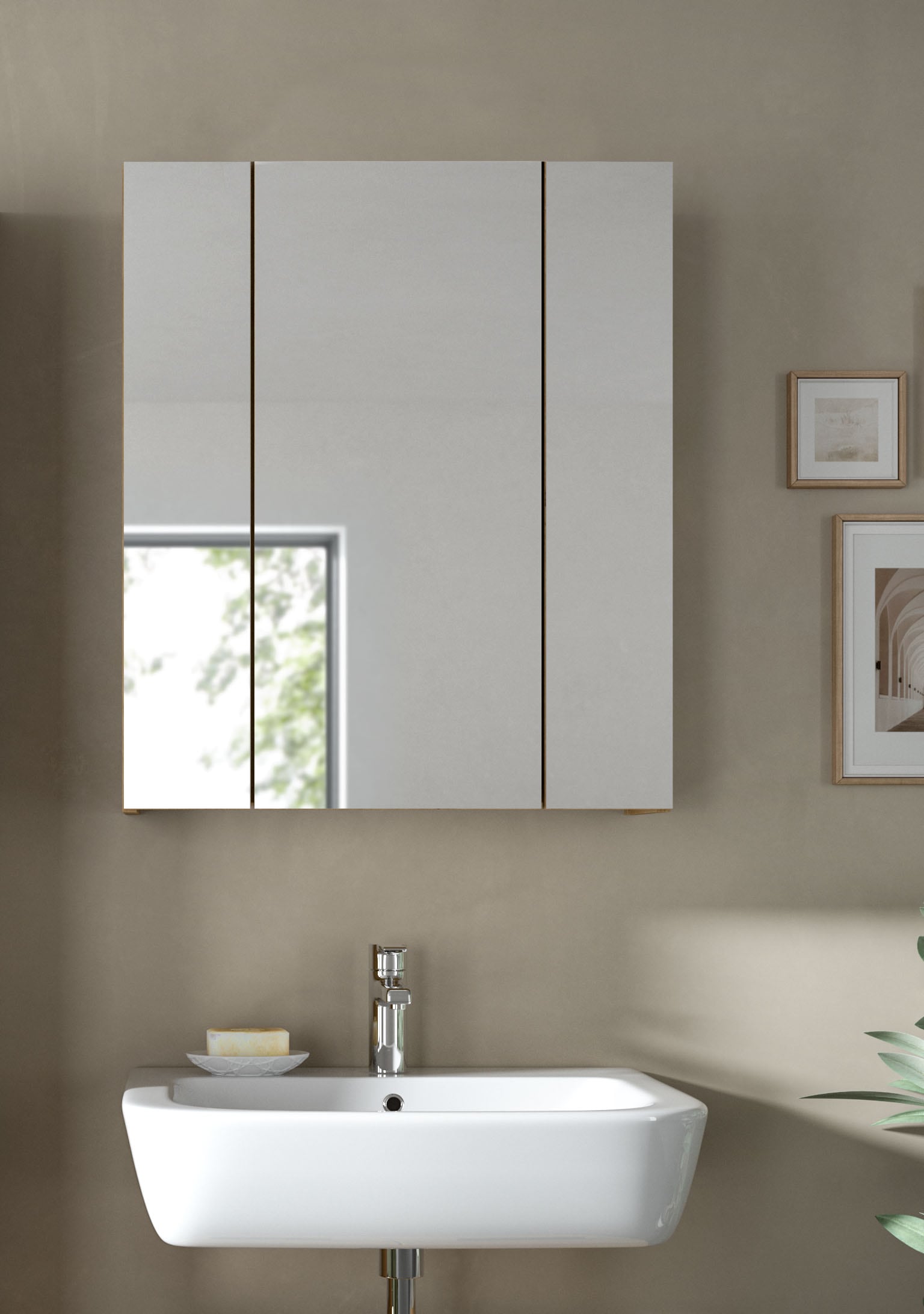 INOSIGN Spiegelschrank »Malmö, Breite 60 cm, 3 Spiegeltüren, 9 Fächer, 6 Einlegeböden«, (1 St.), Florenz, Spiegelschrank 3-Türig, Artisan Oak NB, 9 Fächer