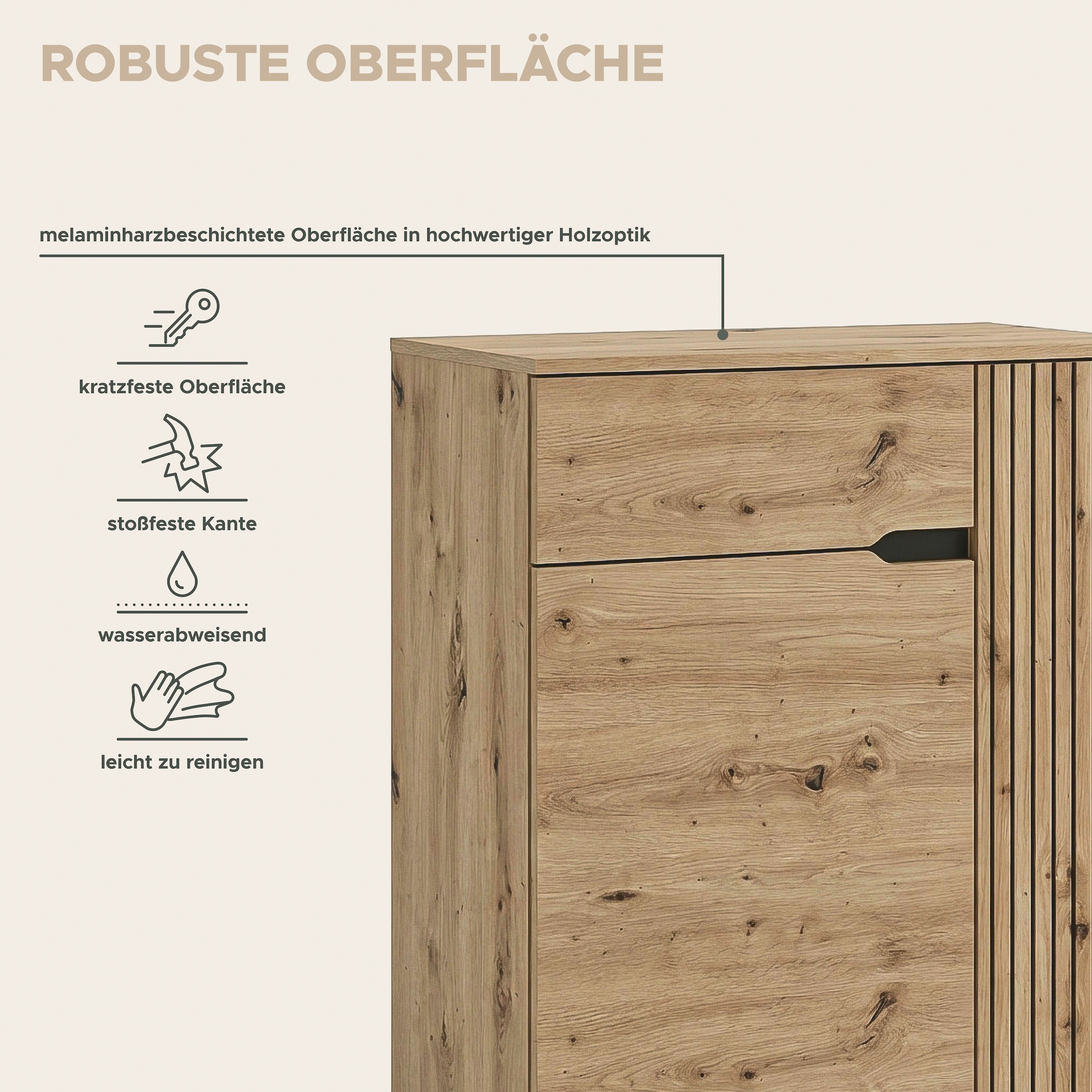 OTTO home Schuhkommode »FJELL, Breite 80cm, 2 Türen, 1 Schubkasten, 3 Einlegeböden, 5 Fächer« Garderobenschrank, Schuhschrank, Kommode, Sideboard, Anrichte