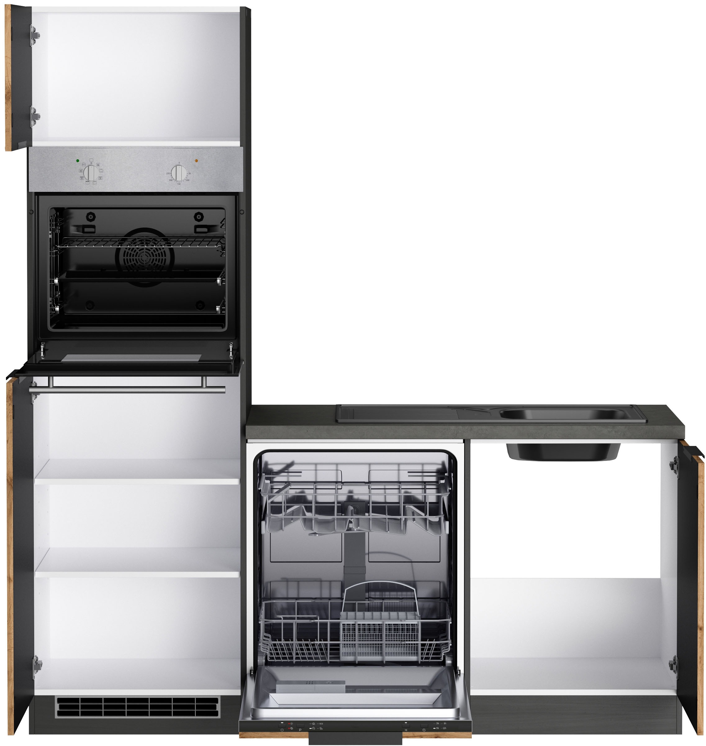 KOCHSTATION Winkelküche »KS-Lagos, Stellbreite 240/240 cm, wahlweise mit E-Geräten«, Ceran-oder Induktionskochfeld,Kühlschrank,Spüle edelstahl oder schwarz