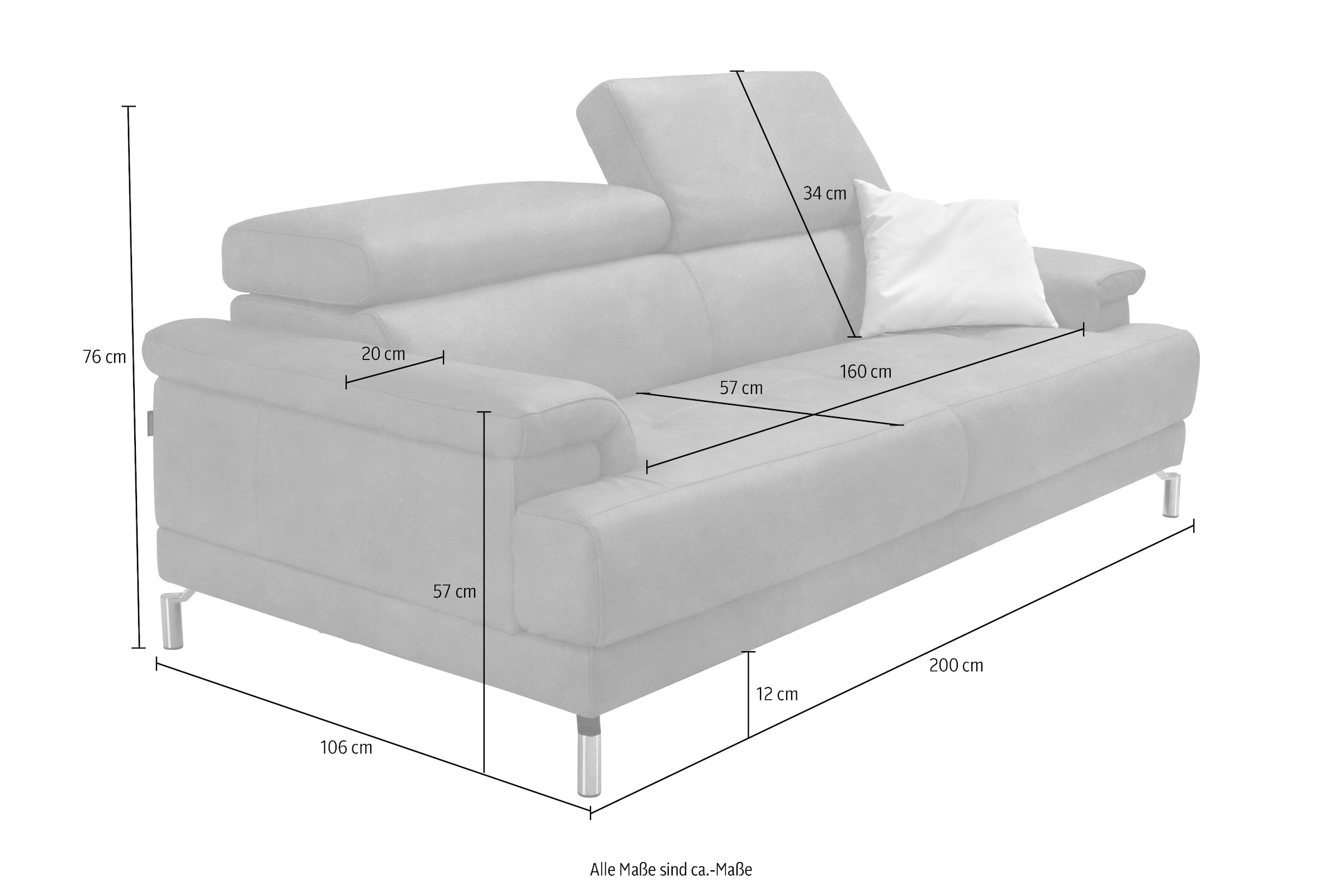 Egoitaliano 2,5-Sitzer »Soul, Design und Sitzkomfort auf hohem Niveau, tolle Details« inkl. Kopfteilverstellung für noch mehr Komfort, Designfuß