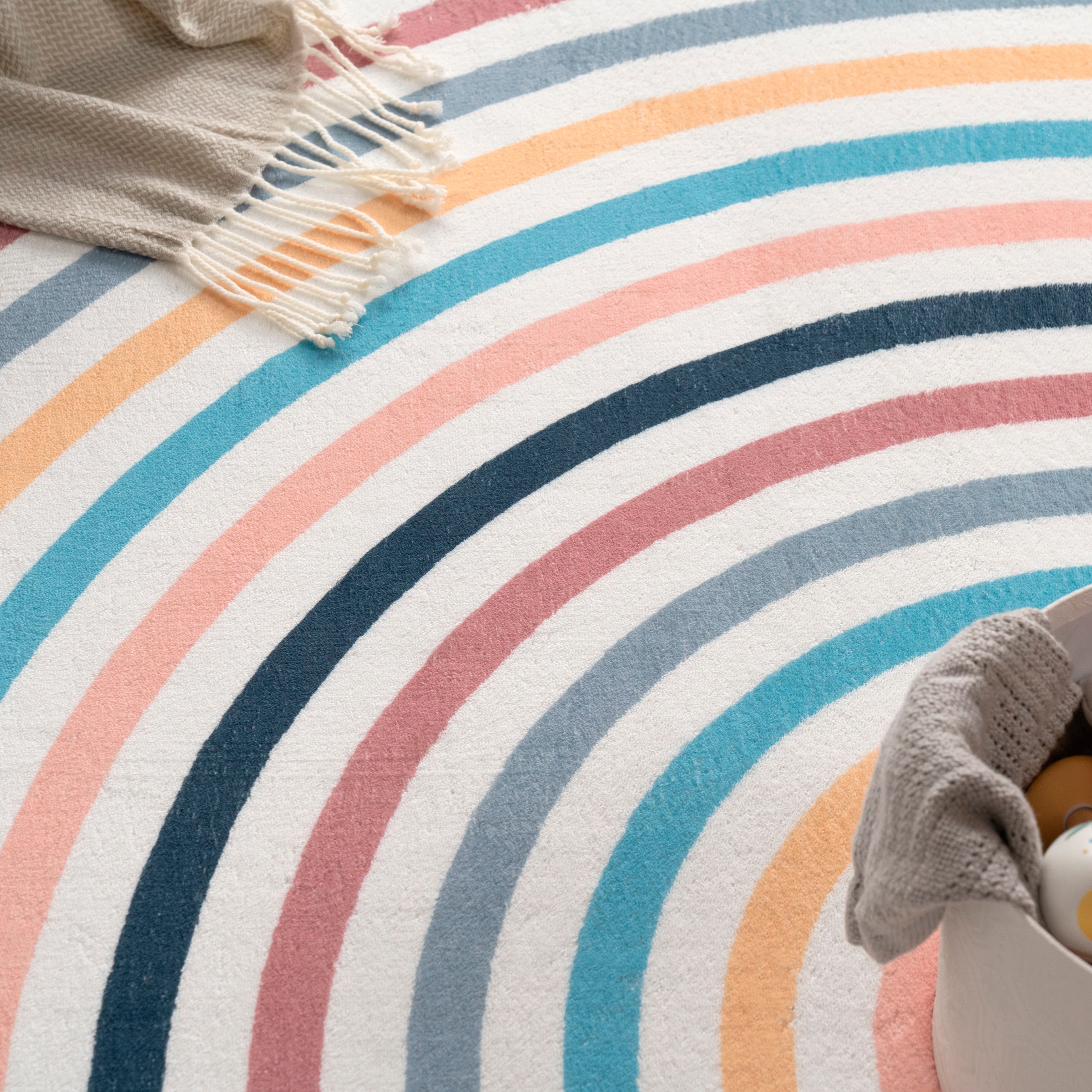 Paco Home Kinderteppich »Niloya 365«, rund, 12 mm Höhe, Spielteppich, Kurzflor, bedruckt, Kreise, gestreift, waschbar