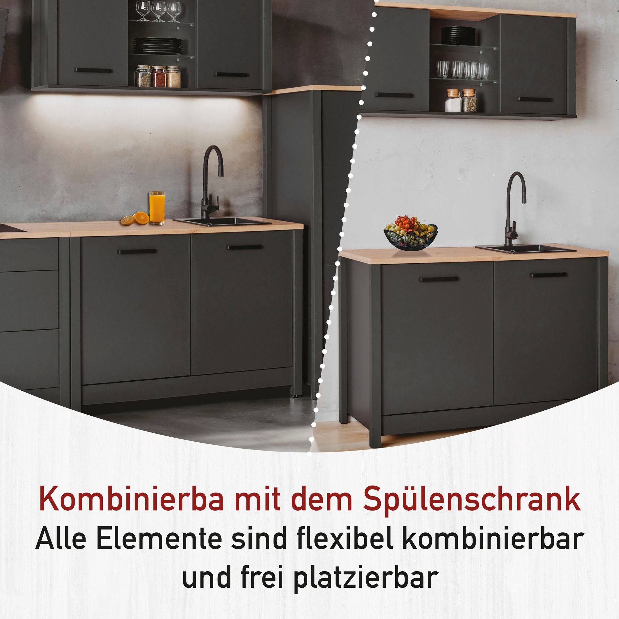 Inter Link Hängeschrank »Hängeschrank Veneto« 1 Stk. tlg. Stauraum-Modul, passend zum Spülenschrank, 130x33x57,5 cm