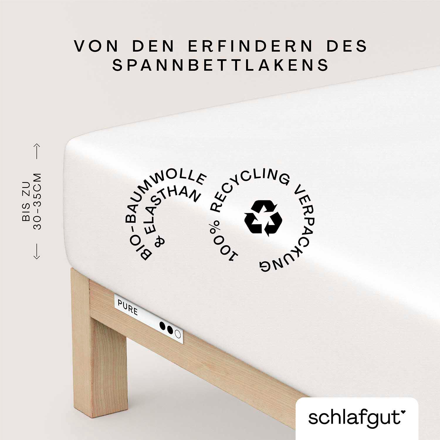 Schlafgut Spannbettlaken "PURE Bio-Baumwolle mit Elasthan, 170 g/m², Bettlaken, Spannbetttuch", weiß (full, weiß), 1 Stk., Jersey, 90-100x190-220 30cm