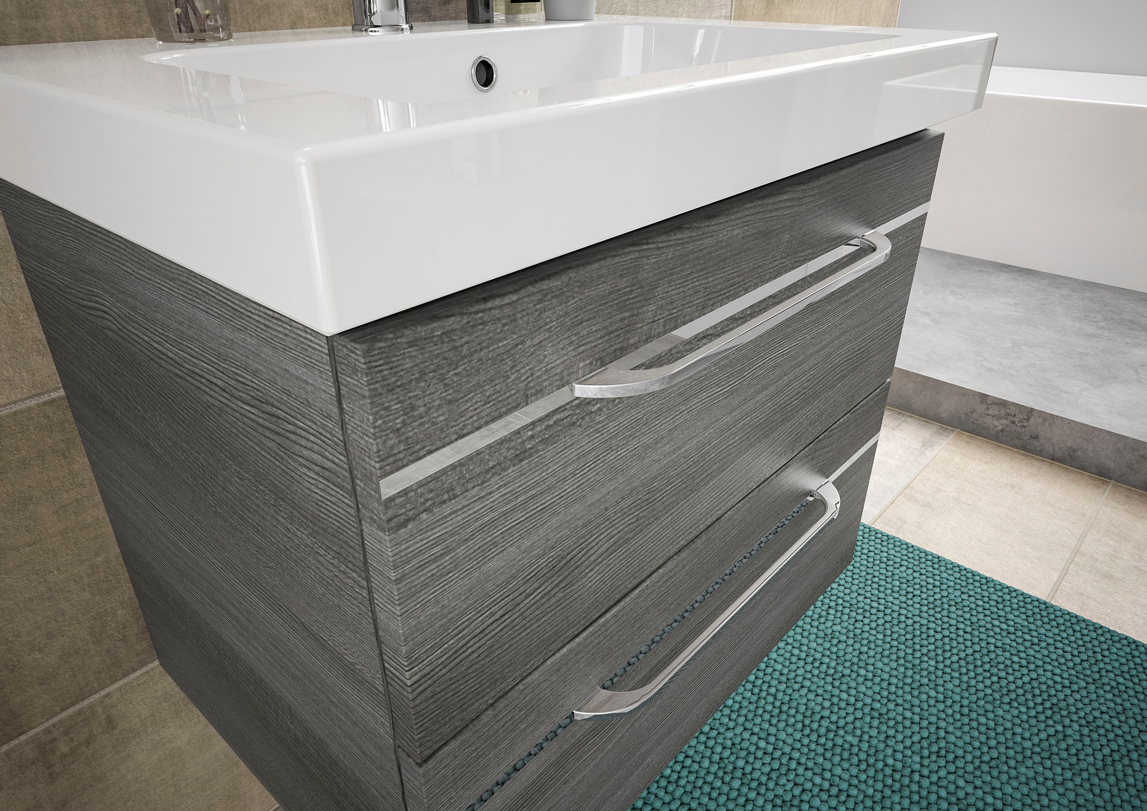 Saphir Waschtisch »Serie Balto Mineralmarmor-Waschtisch mit Unterschrank, 64,4 cm breit«, Waschplatz mit 2 Schubladen, Badschrank in verschiedenen Ausführungen