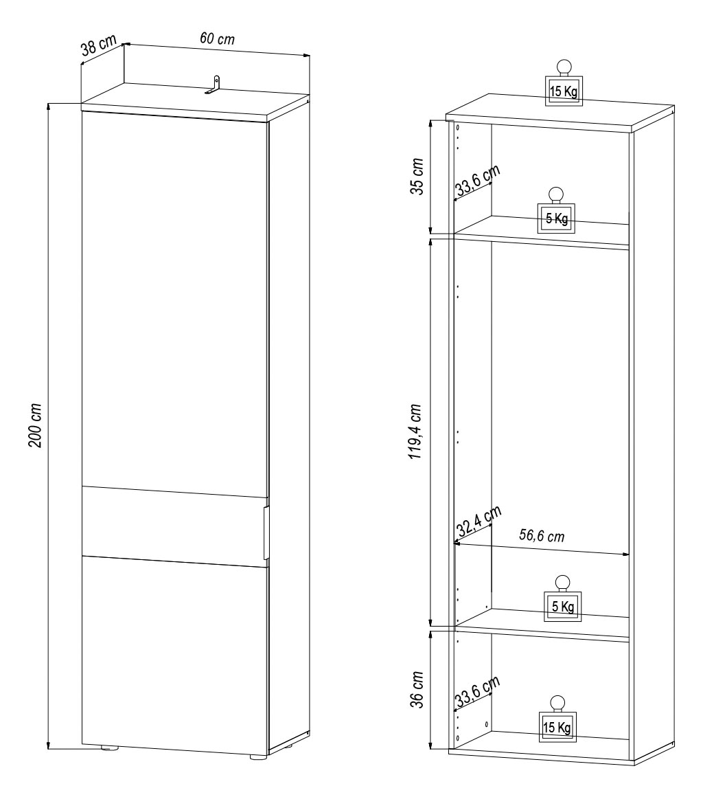 HBZ Garderobenschrank »Milan, BxHxT 60x197x38 cm«, (1 St.), Mit 1 Tür, 1 Einlegeboden verstellbar, 1 fester Boden