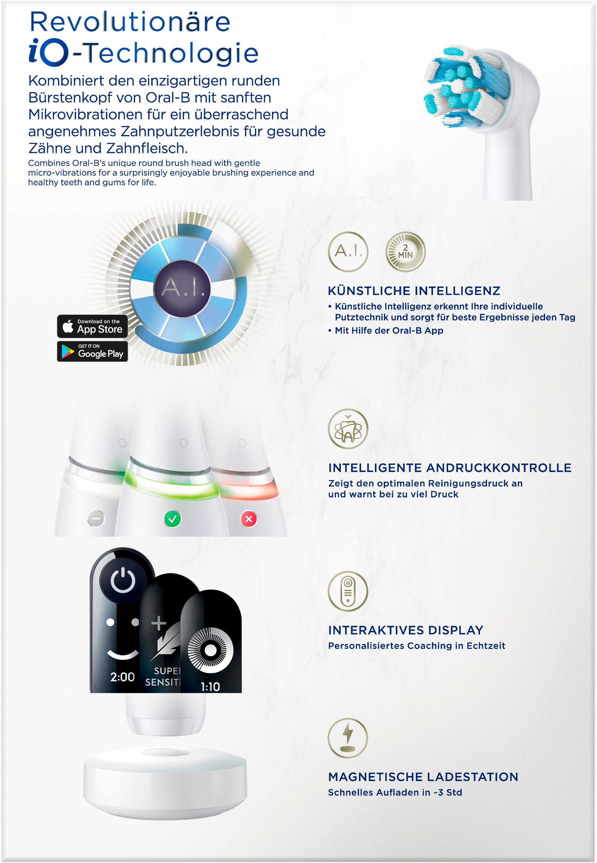 Oral B Elektrische Zahnbürste auf »iO St. 2 Magnet-Technologie mit 2. Series Aufsteckbürsten, 7N bestellen Rechnung Handstück«